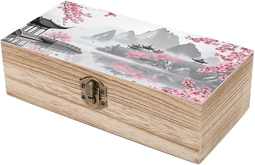 Miniatura 6 de Cherry Blossom Pavilion Wooden Storage Box with Hinged Lock,Decorative Handmade Keepsake Jewelry Chest, Elegant Retro Decor Boxes, Compact Organizer