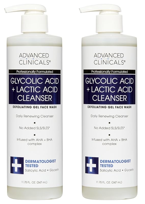 Advanced Clinicals Gel de Limpeza Facial com Ácidos Glicólico, Láctico e Salicílico, 2 unidades