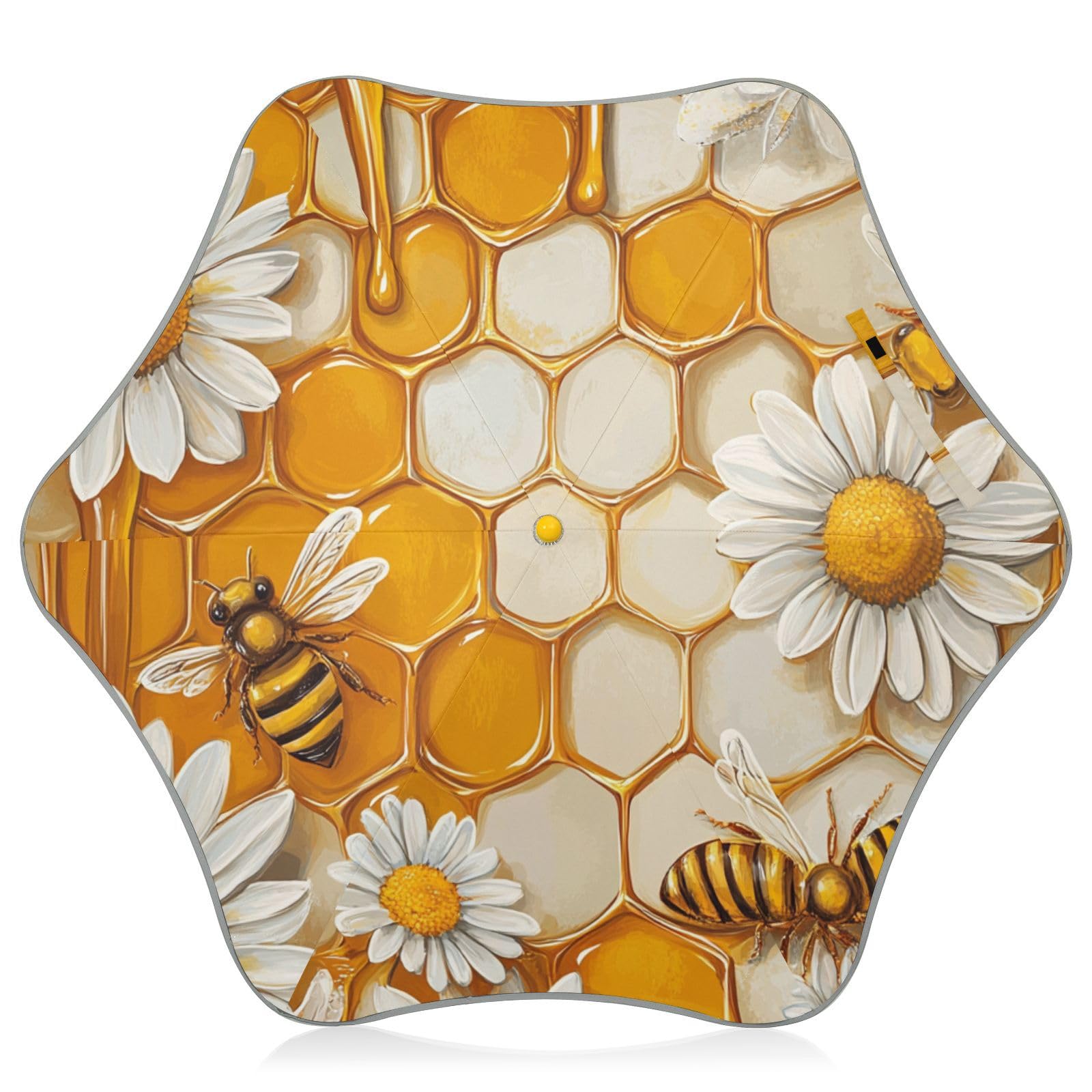 GuoChe Toddler and Little Kid Umbrella Honeycomb Background with Bees and Daisies Rain Sun and Wind Protection Umbrellas with Reflective Strip for Girls Boys Toddlers Child Pinch-Proof