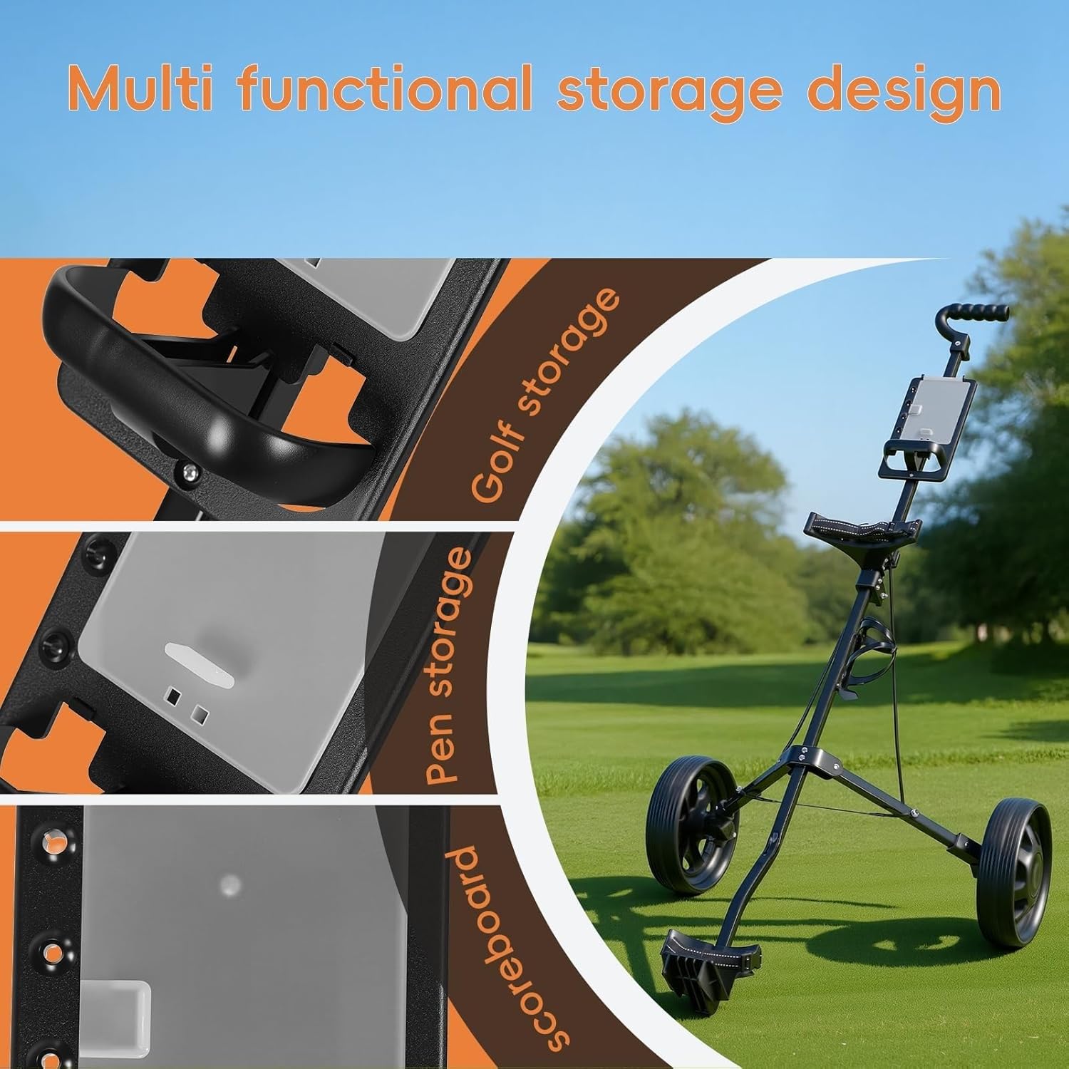 Golf Push Cart, 2 Wheel Foldable Golf Bag Cart,Tee Holder & Storage Scoreboard,Foot Brake, Lightweight Quick Fold Trolley for All Terrain
