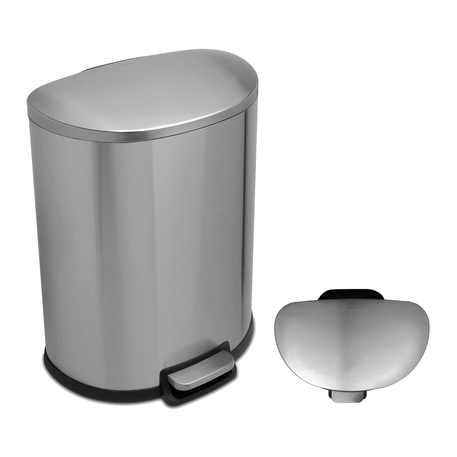 QUALIAZERO 50L/13 Gallon Stainless Steel Trashcan, Soft Close Lid & Smudge-Free Finish, Ideal for Home and Business Use, D Shape (Stainless Steel)
