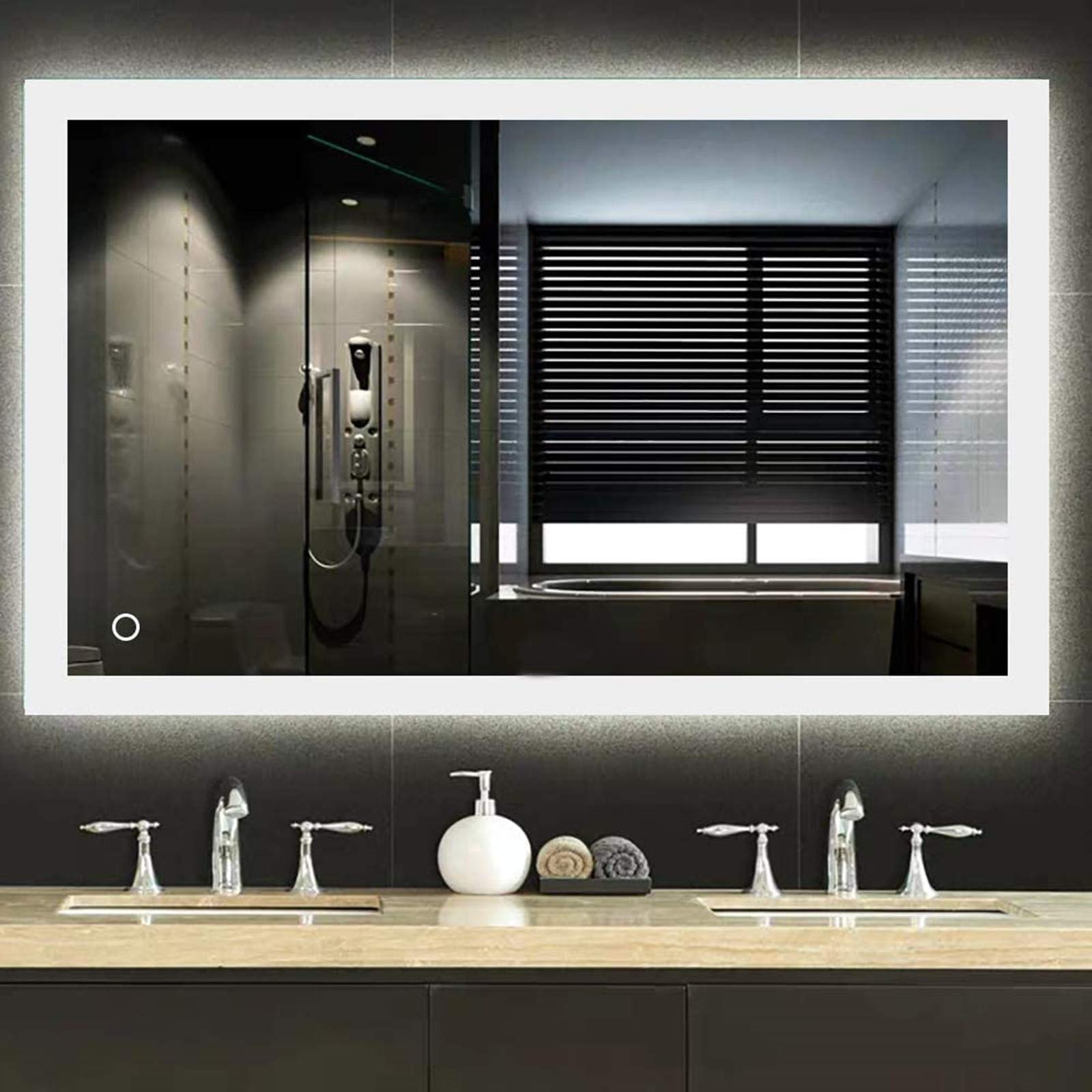 POPSPARK 90 x 70 cm Espejo de baño iluminado LED montado en la pared Espejo de luz LED (Antivaho/90x70cm)