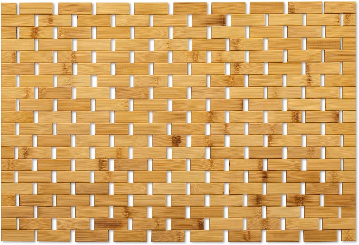 Bamboo Bath Mat with Anti Slip Pads,19.7x27.6 inches Bathroom Shower and Bathtub Floor Mats,Non Slip Water Proof Mat,Indoor Outdoor Use for Kitchen Bedroom Bathroom Toilet Pet Mat Floor Rug