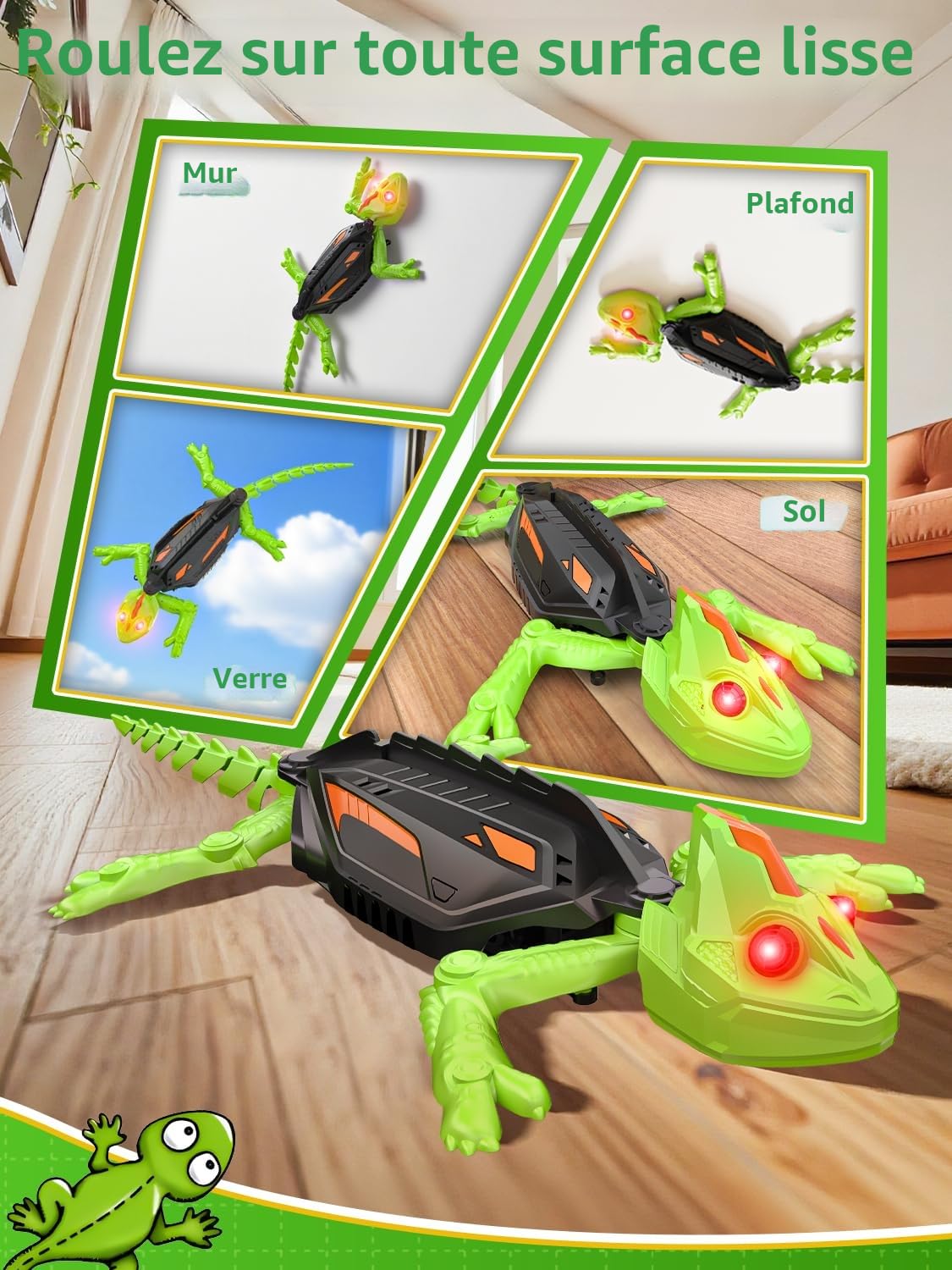 Kssvzz Gecko Radiocommandé Lézard Robot Télécommandé avec Yeux LED Lumineux Cadeau Enfants 3-9+ Ans