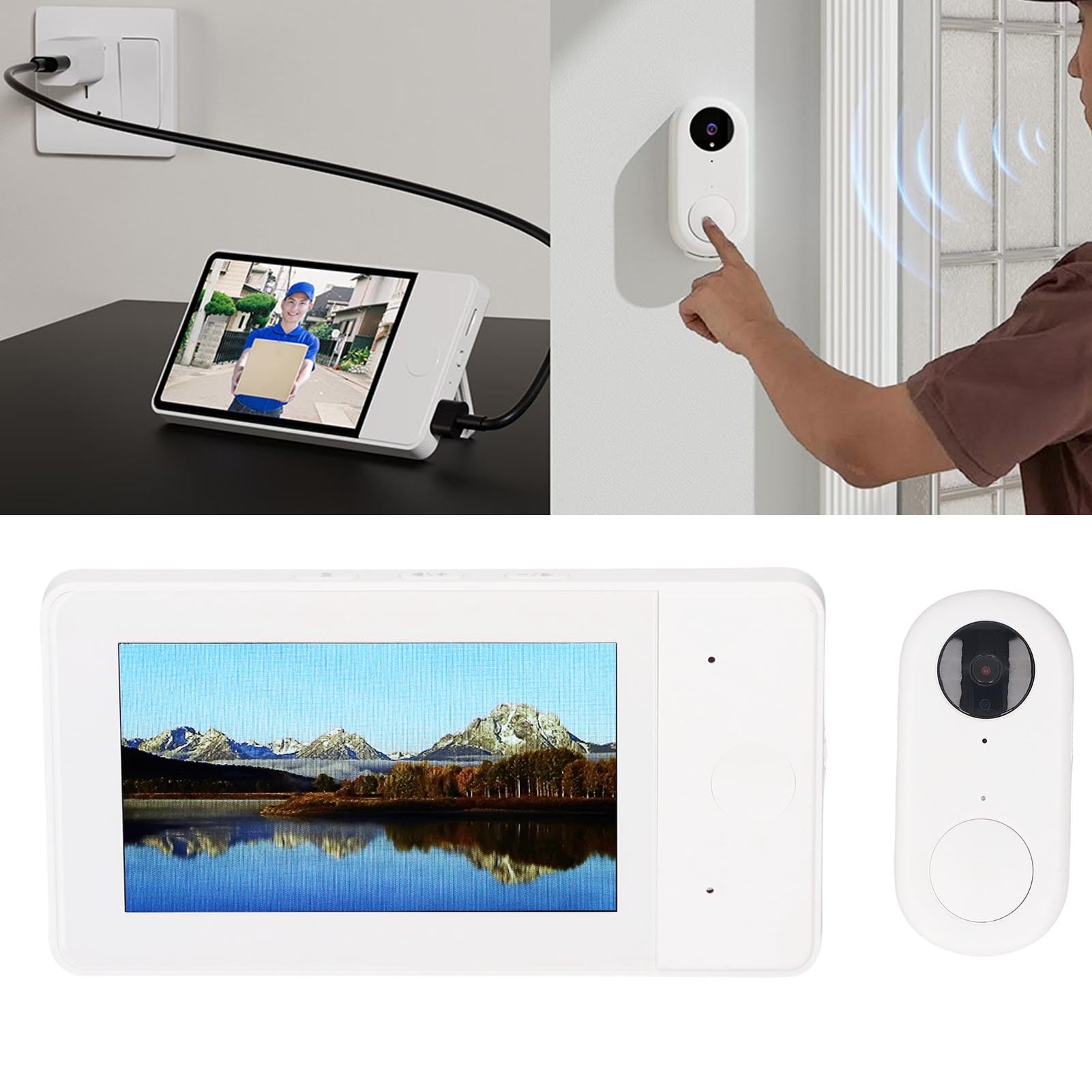 Sxhlseller de Videoportero Inalámbrico, Cámara de Timbre Visual con Lente Gran Angular de 8MP y 170 ° con Pantalla de 4,3 Pulgadas Modo Nocturno Voz Bidireccional, para Seguridad en el