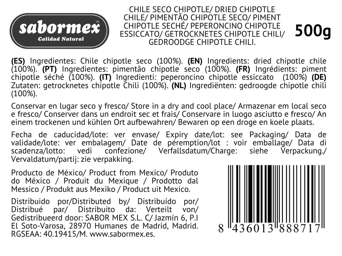 PEPERONCINO CHIPOTLE SECCO 500G, Chile Chipotle Seco | SABORMEX