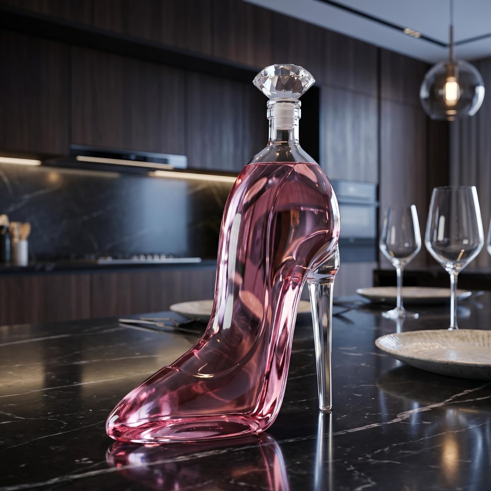 Carafe à décanter à whisky et vin en forme de talons hauts avec bouchon – Carafe à décanter à talon haut pour vin, liqueur, bourbon, tequila, cadeau élégant pour femme – Design droit d'auteur