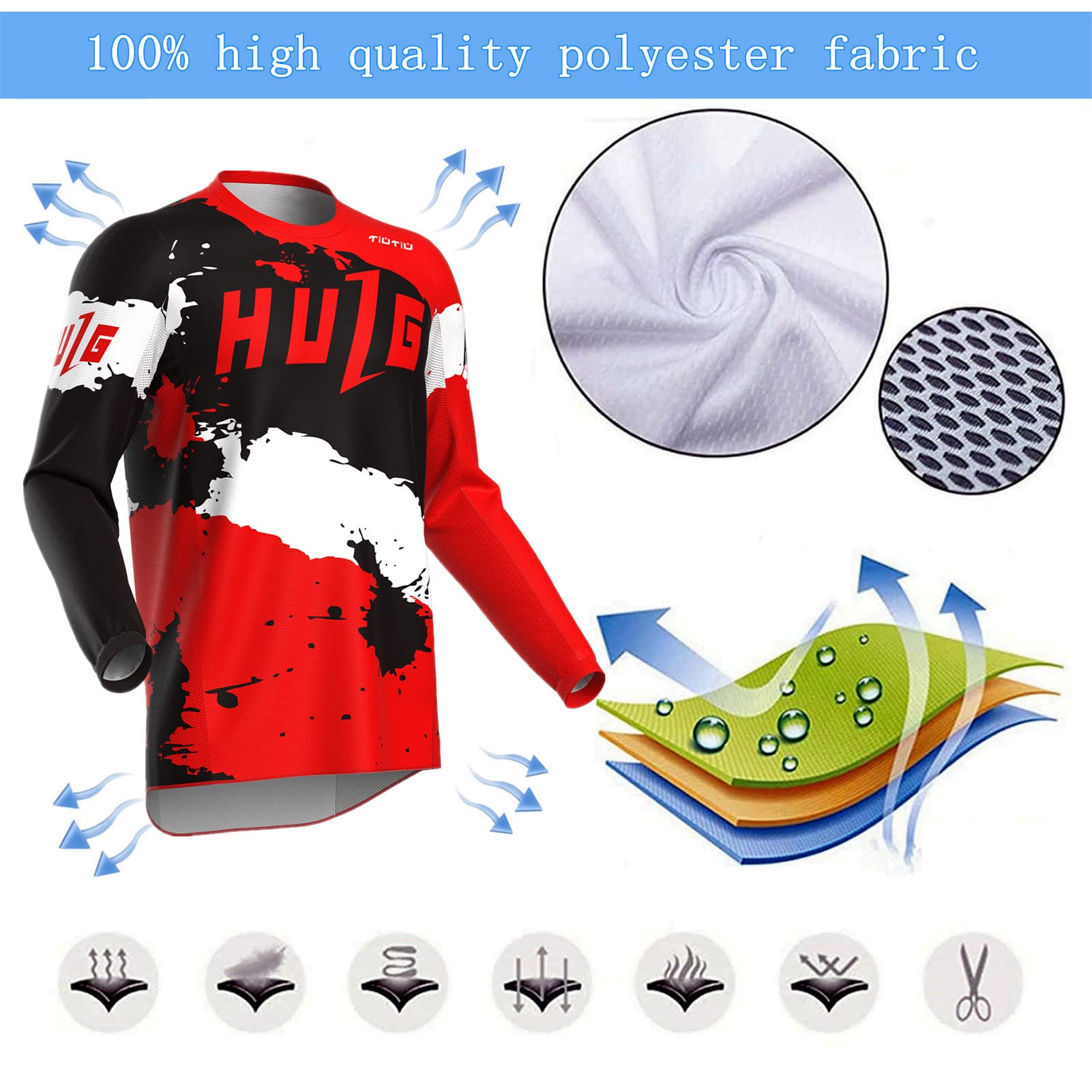 HULG Maillot VTT à Manches Longues Pour Hommes, Maillot De Descente, Vêtements De Vélo Pour Hommes Vêtements De Cyclisme/motocross Chemise De Vélo De Montagne VTT BMX (style-05,M)