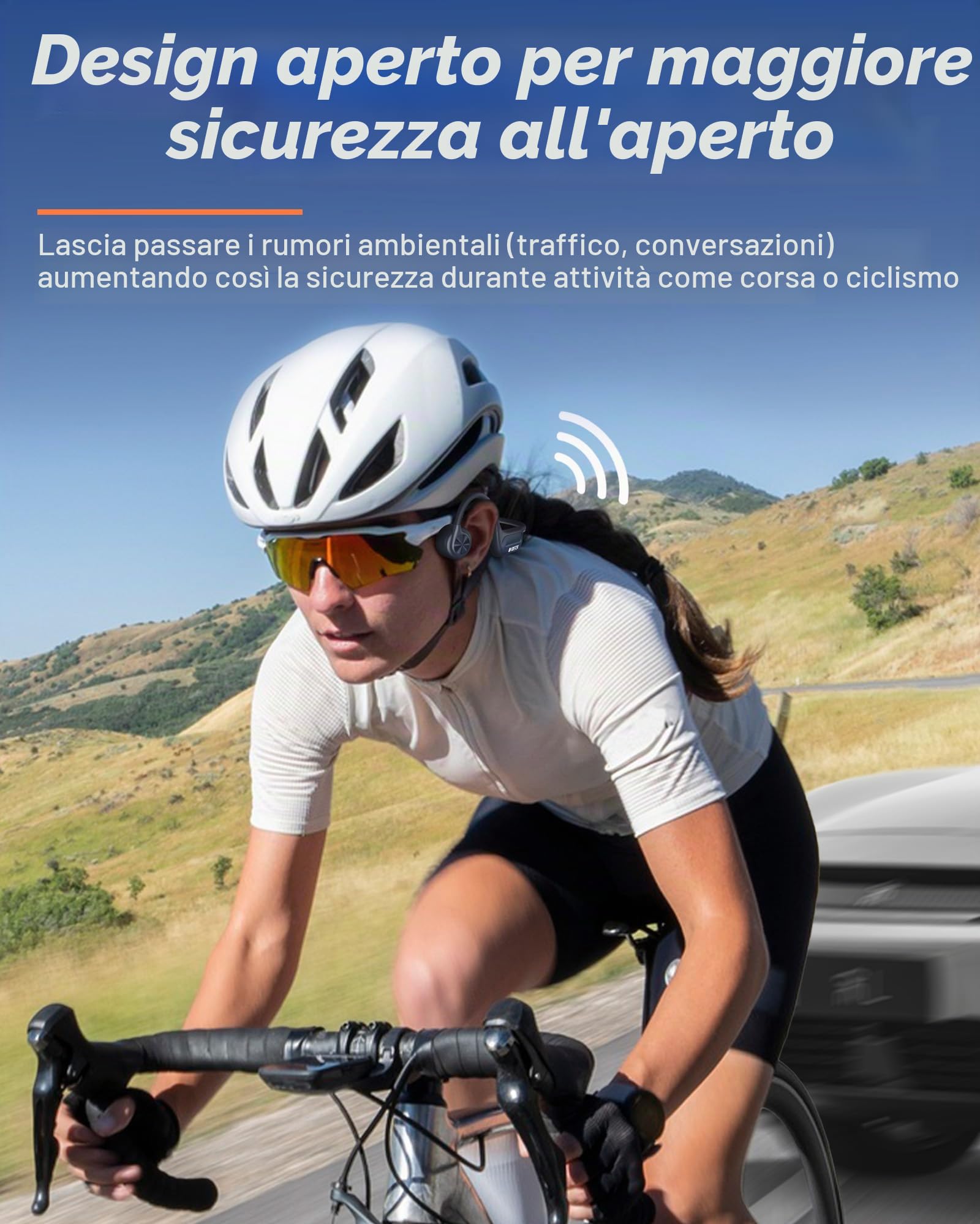 Voistek Cuffie Bluetooth 6.0, impermeabili, IP68, con lettore MP3 da 32 GB di memoria, senza fili subacquei, design aperto per nuoto, corsa, bicicletta e surf (blue)