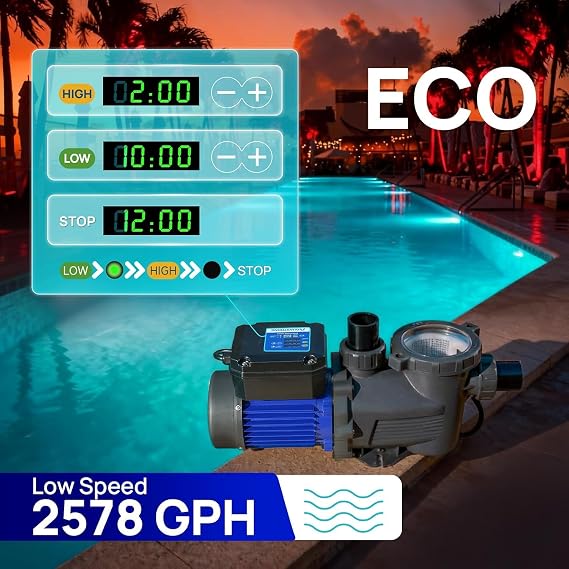 Aquastrong 2HP In/Above Ground Pool Pump, Dual Speed with Timer, 115V, 5186GPH, High Flow Self Primming Swimming Pool Pump,Black