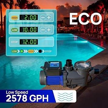 Aquastrong 2HP In/Above Ground Pool Pump, Dual Speed with Timer, 115V, 5186GPH, High Flow Self Primming Swimming Pool Pump,Black