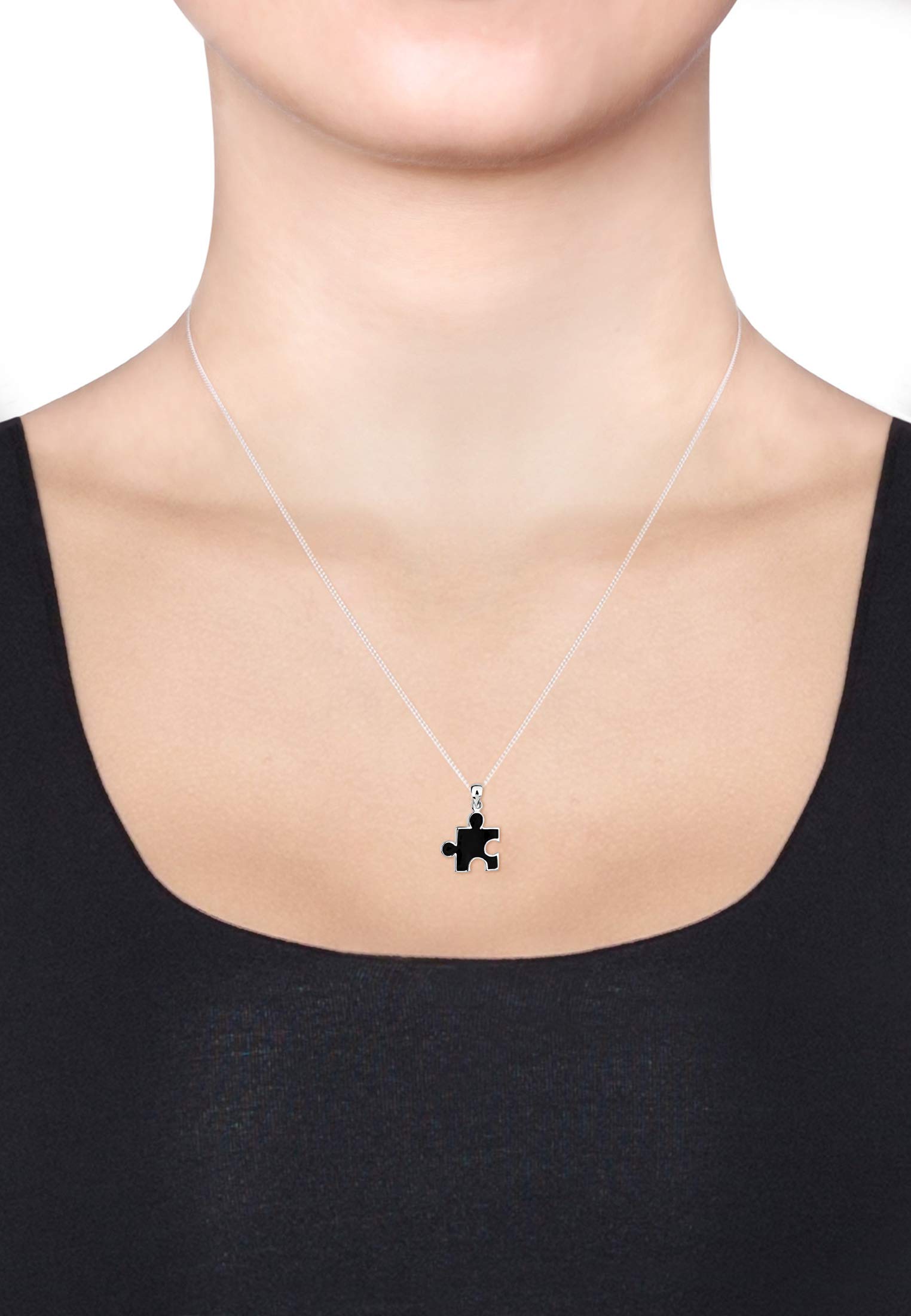 Elli Halskette Unisex Puzzlestück Anhänger Partnerketten Zirkonia Kristalle | 925 Sterling Silber