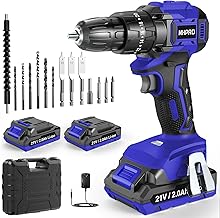 Trapano Avvitatore Batteria Brushless,MHPRO Avvitatore a Batteria 21V con 2 Batterie da 2.0Ah, 45N.m di Coppia, 2 Velocità, 20+3 Coppia, 14 Accessori, Luce a LED, Per il fai da te, Grigio