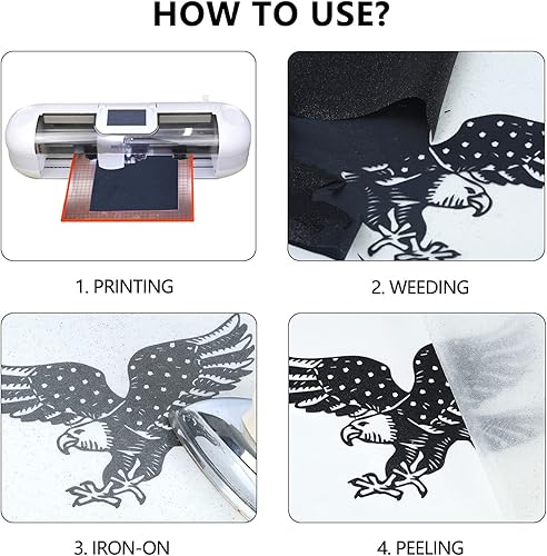 Miniatura 6 de guangyintong Rollo de vinilo de transferencia de calor negro con purpurina para camisetas HTV de 12 pulgadas x 8 pies para planchar (J2-negro