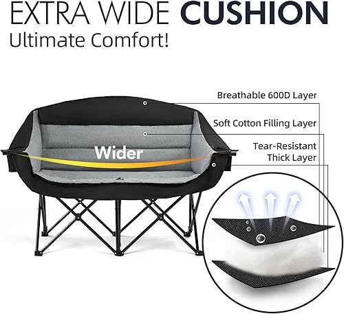 Miniatura 3 de Silla doble de camping biplaza  Sofá de campamento de gran tamaño para 2 personas para adultos, acolchado, resistente, al aire libre, césped, playa,