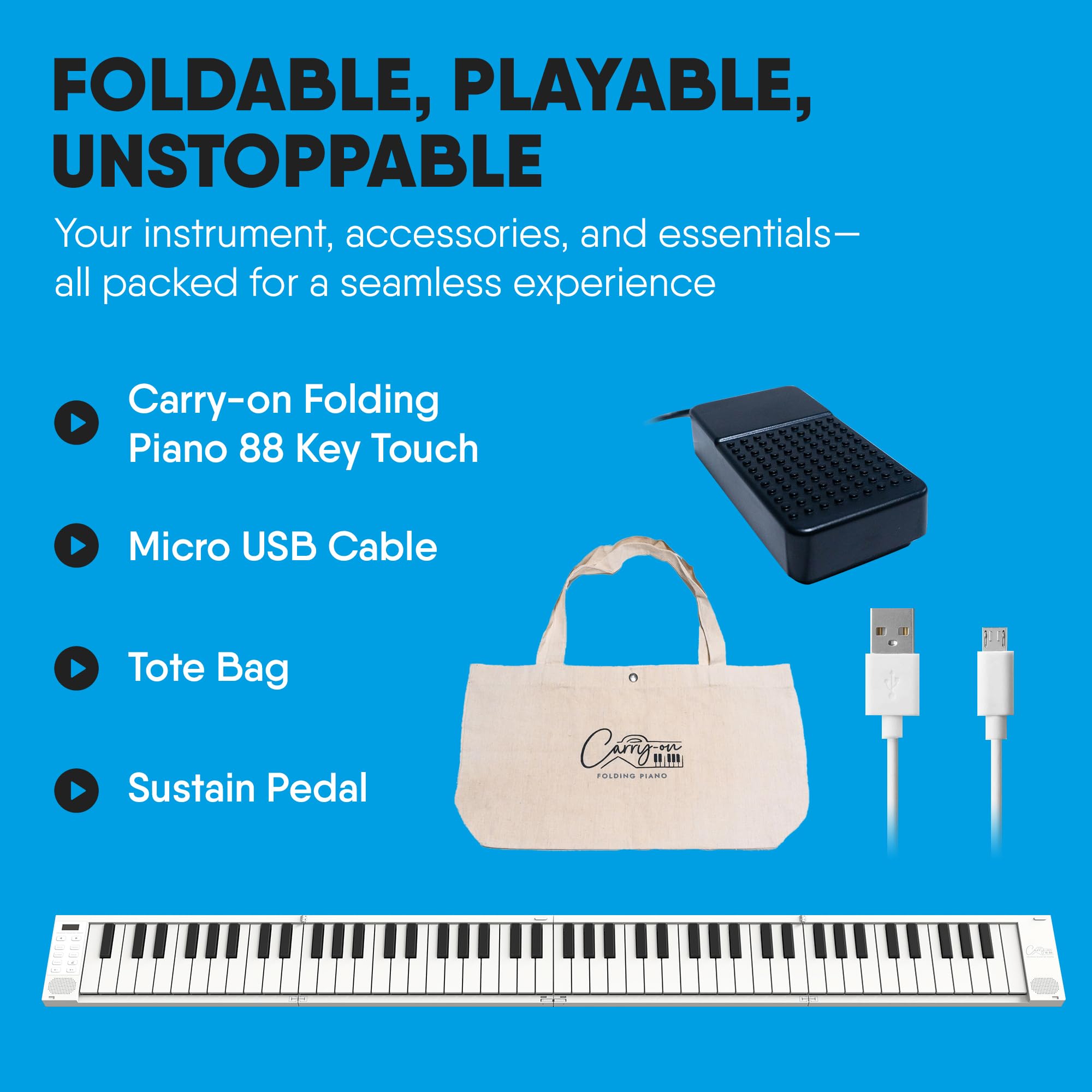 Blackstar BA215010 Carry-on FP-88 Touch 88 Tasti Touch Sensitive Bianco Portatile Pieghevole Digital Piano USB MIDI Controller con batteria ricaricabile