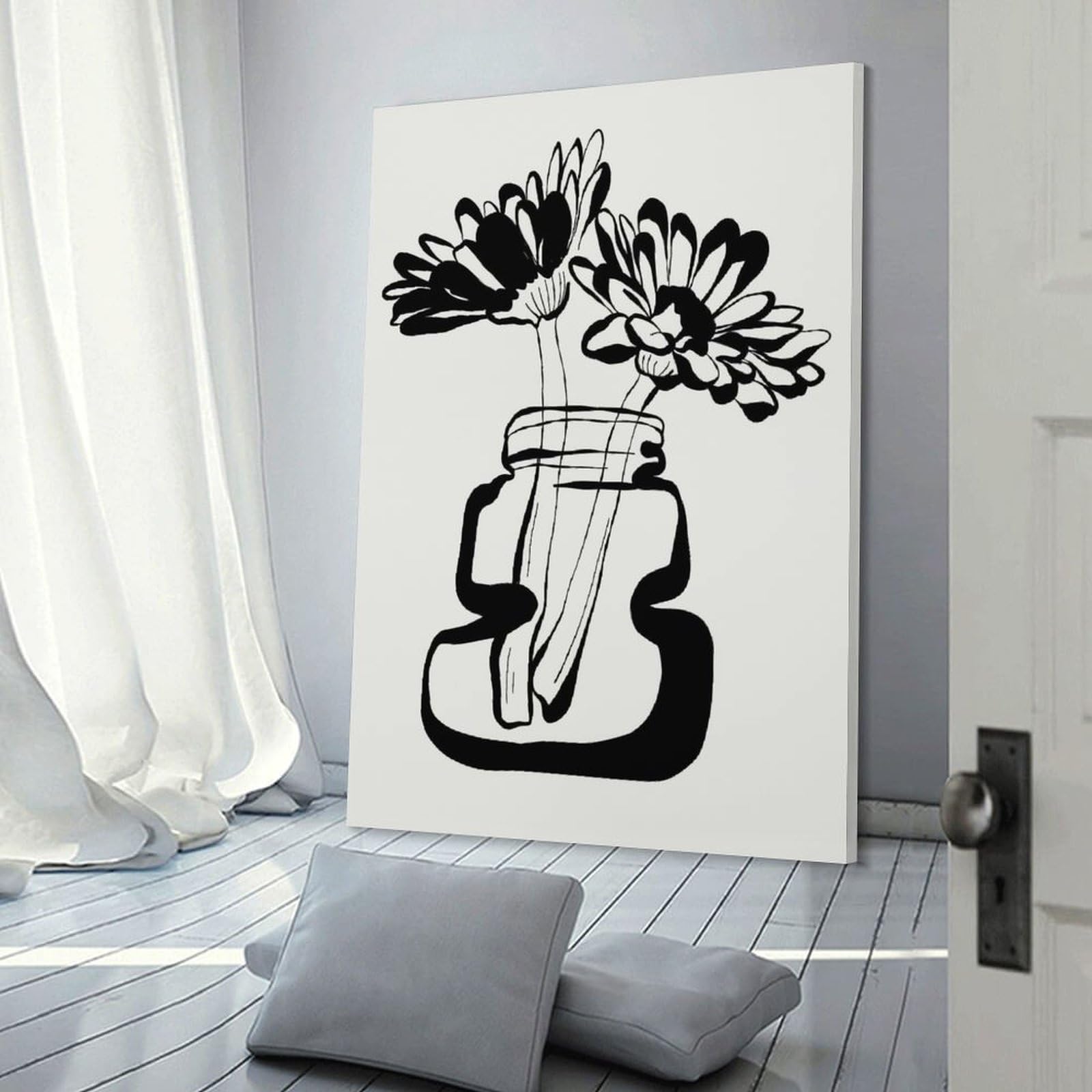 Junmoney Black And White Floral Still Life Wall Art Print, 24x36inch(60x90cm), for Lounge Decor, Bedroom Walls Or Flats, Decorative Artwork for Empty Walls