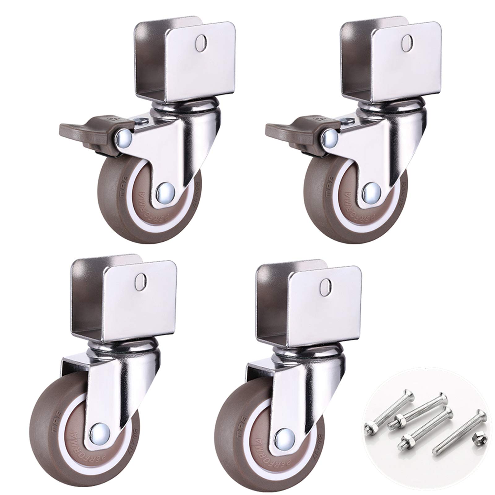 Ruedas giratorias de 1" y 25 mm, Ruedas para Muebles pequeños, Ruedas de Repuesto para Cuna de bebé, 4 Piezas (Freno de 16 mm/0,6 Pulgadas) (Freno + Universal de 18 mm/0,7 Pulgadas)