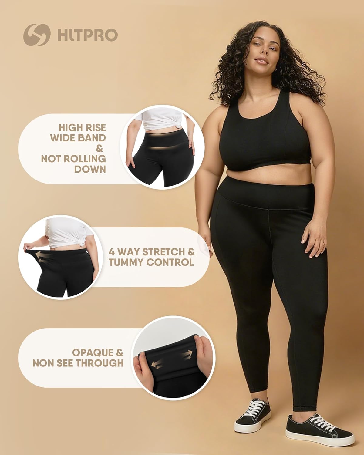 HLTPRO 3 Pack Plus Size Leggings for Women(X-Large - 4X)- High Waist Stretchy Soft Pants for Workout Running Yoga