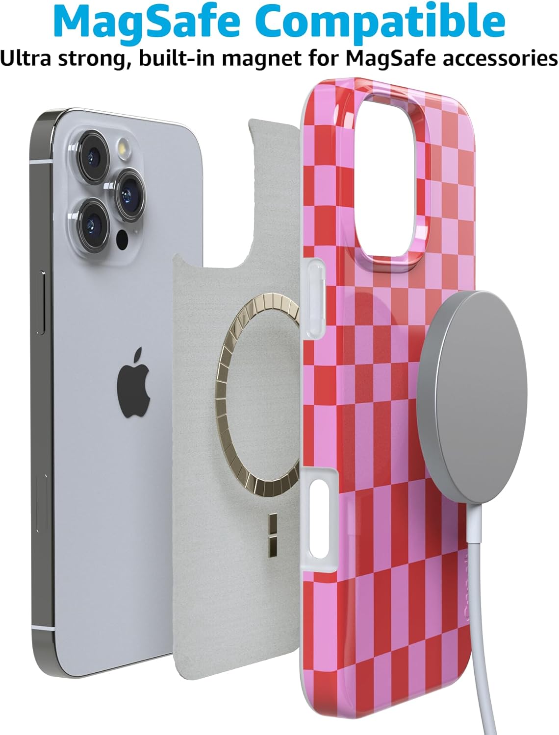 Casely iPhone 16 Pro Case | Vibe Check | Pink Checkerboard | Compatible with MagSafe | Classic Ultra Slim Design