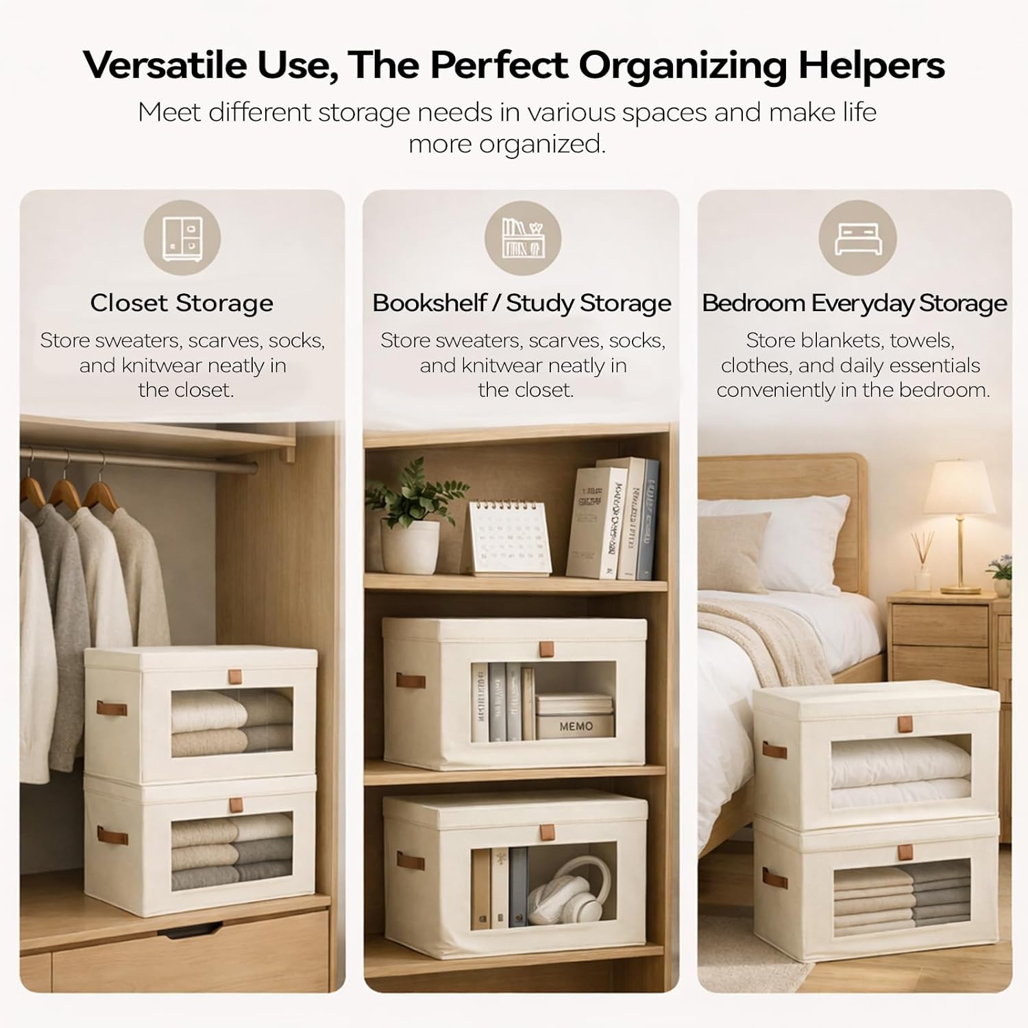 2-Pack Large Storage Bins with Lids,Stackable&Collapsible Closet Storage Bins,Oxford Fabric Organizer Box with Clear Window,Large Decorative Storage Boxes for Closet,Dorm16.5"x11.8"x11"
