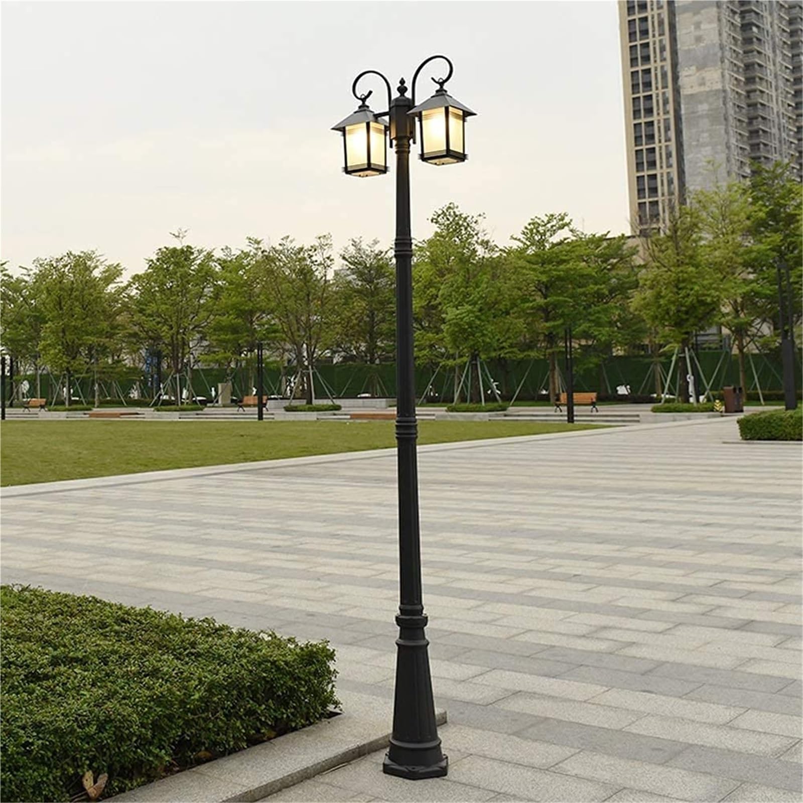 Solarne lampy słupkowe lampa zewnętrzna lampa słupkowa, zewnętrzne światła ogrodowe wysokie światła E27 światła drogowe IP65 wodoodporne wysokie lampy uliczne aluminiowa szklana lampa filarowa