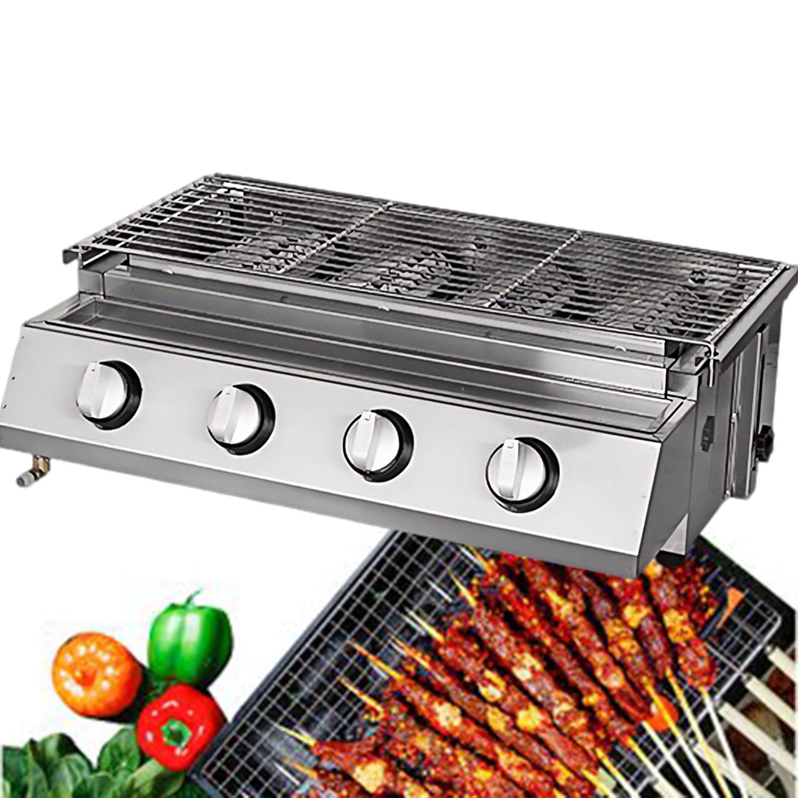 Grill gazowy, przenośny grill ogrodowy ze stali nierdzewnej, grill gazowy z regulacją wysokości, do ogrodu, na balkon lub kemping 4-Burner