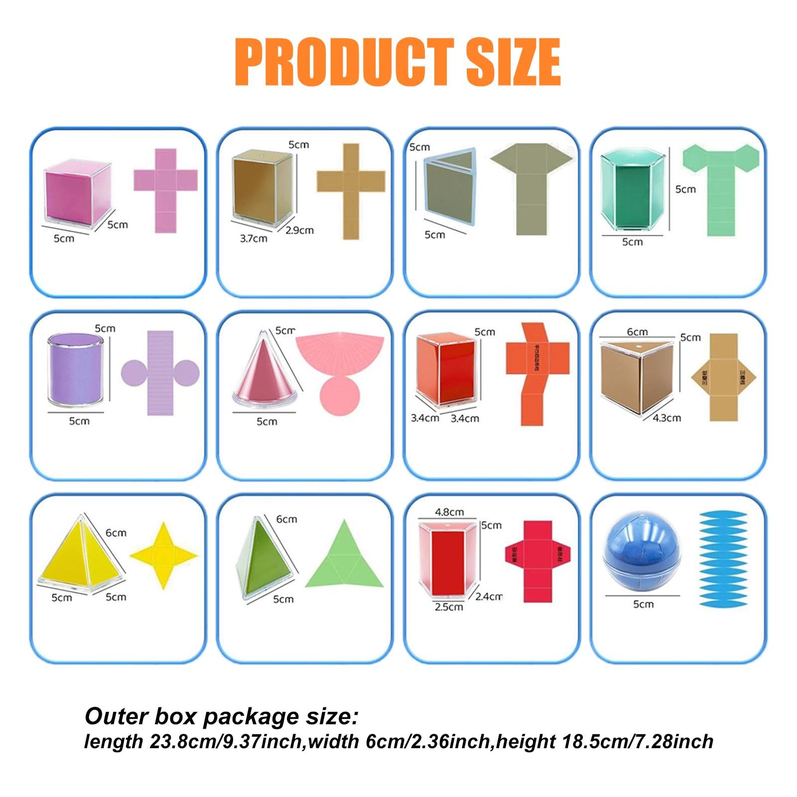 Oshhni 12 Formes Géométriques Pliables, Kit de Géométrie 3D à Construire | Jouets Éducatifs avec Tableau de Formules, Fournitures Scolaires, Accessoire d'Enseignement pour Mathématiques