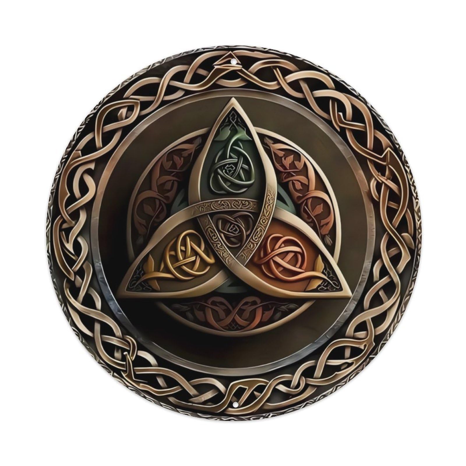 Celtic Knot Triquetra Decorative Round Sign Vintage Aluminium Metal Sign, Retro Wall Decor for Home, Bar, Garage & Farmhouse 20x20cm