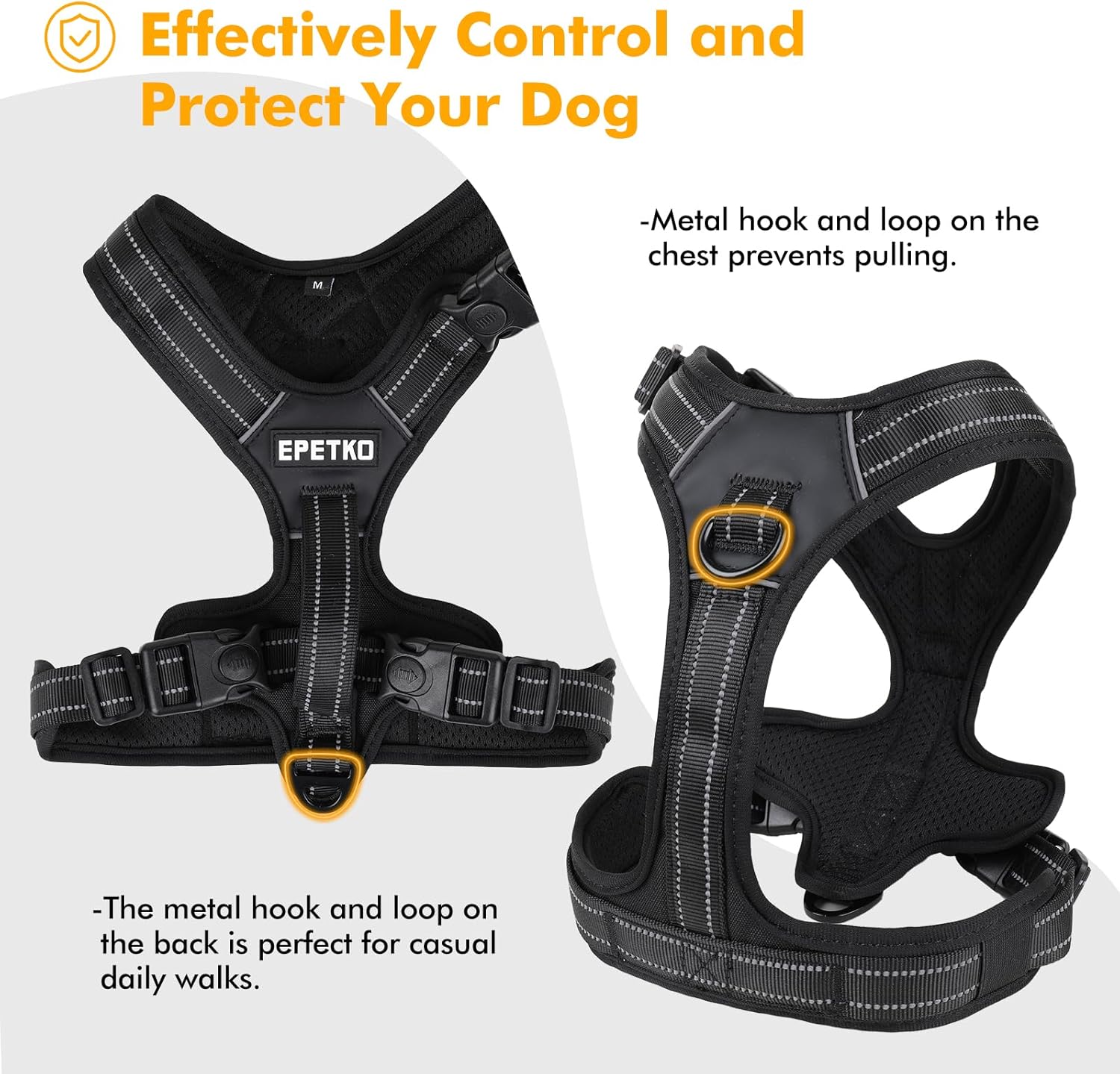 No Pull Dog Harness, No Choke Front Clip Pet Harness Adjustable Soft Padded Dog Vest with Easy Control Handle and Reflective Strips Dog Harness for Medium Large Dogs