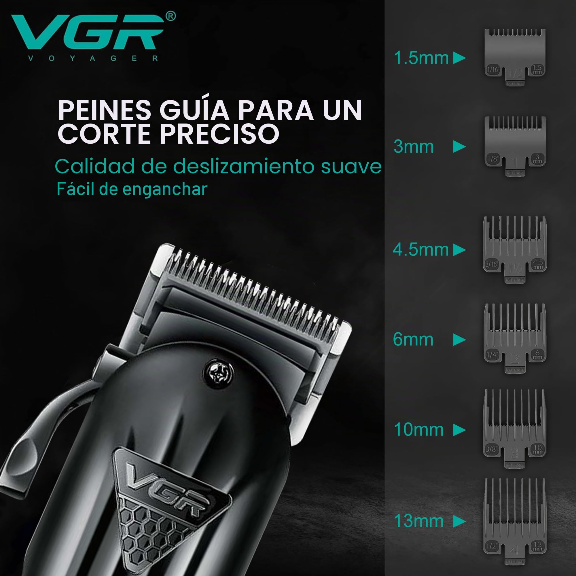 VGR Cortacésped inalámbrico para hombre - Kit de corte de pelo eléctrico - Palanca cónica - Macho, recargable USB-C - Batería 200 minutos - Cabeza calva