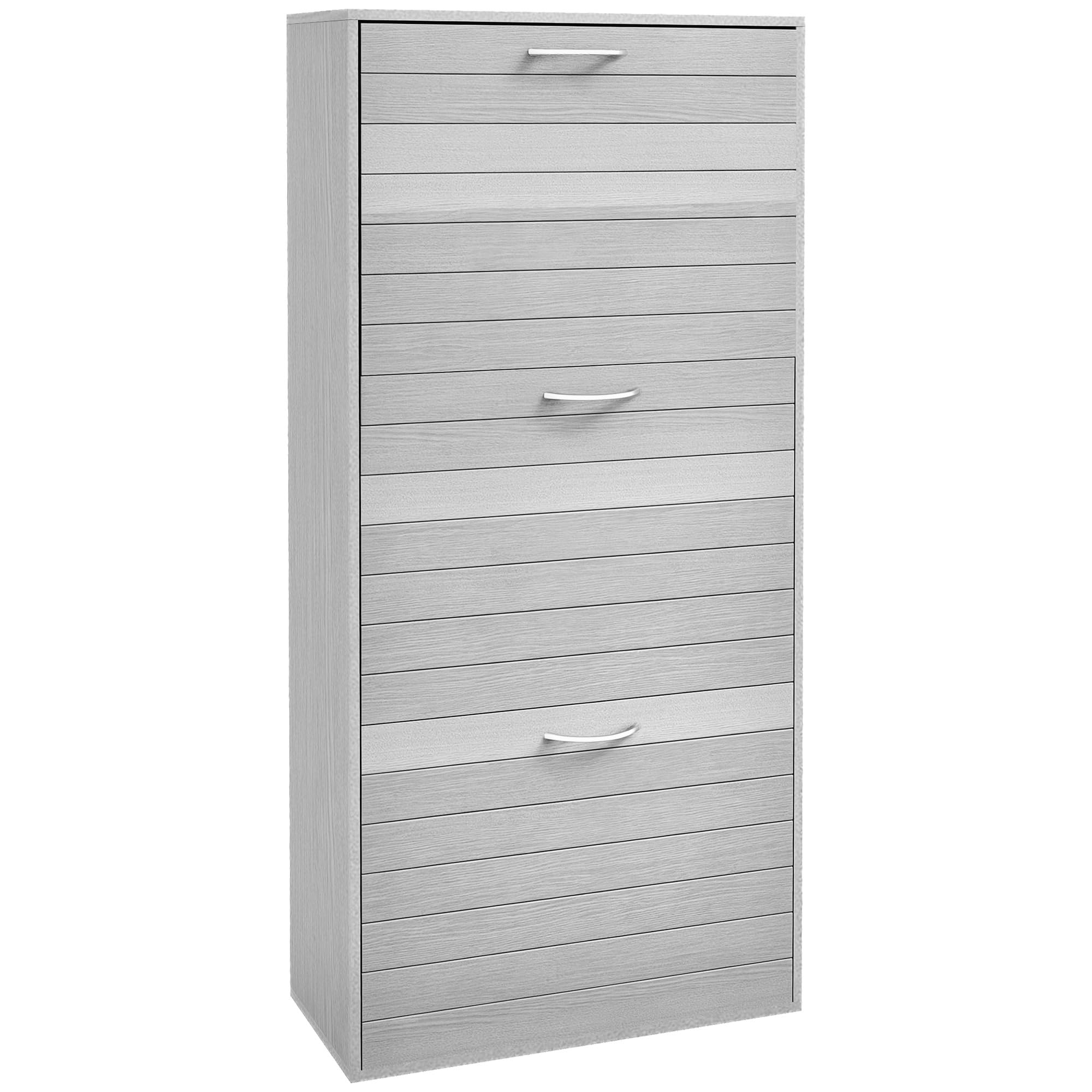 HOMCOM Narrow Shoe Cabinet, Slim Shoe Storage Cabinet with 3 Flip Drawers, 12 Pair of Shoes Organizer Hallway Entryway, Grey