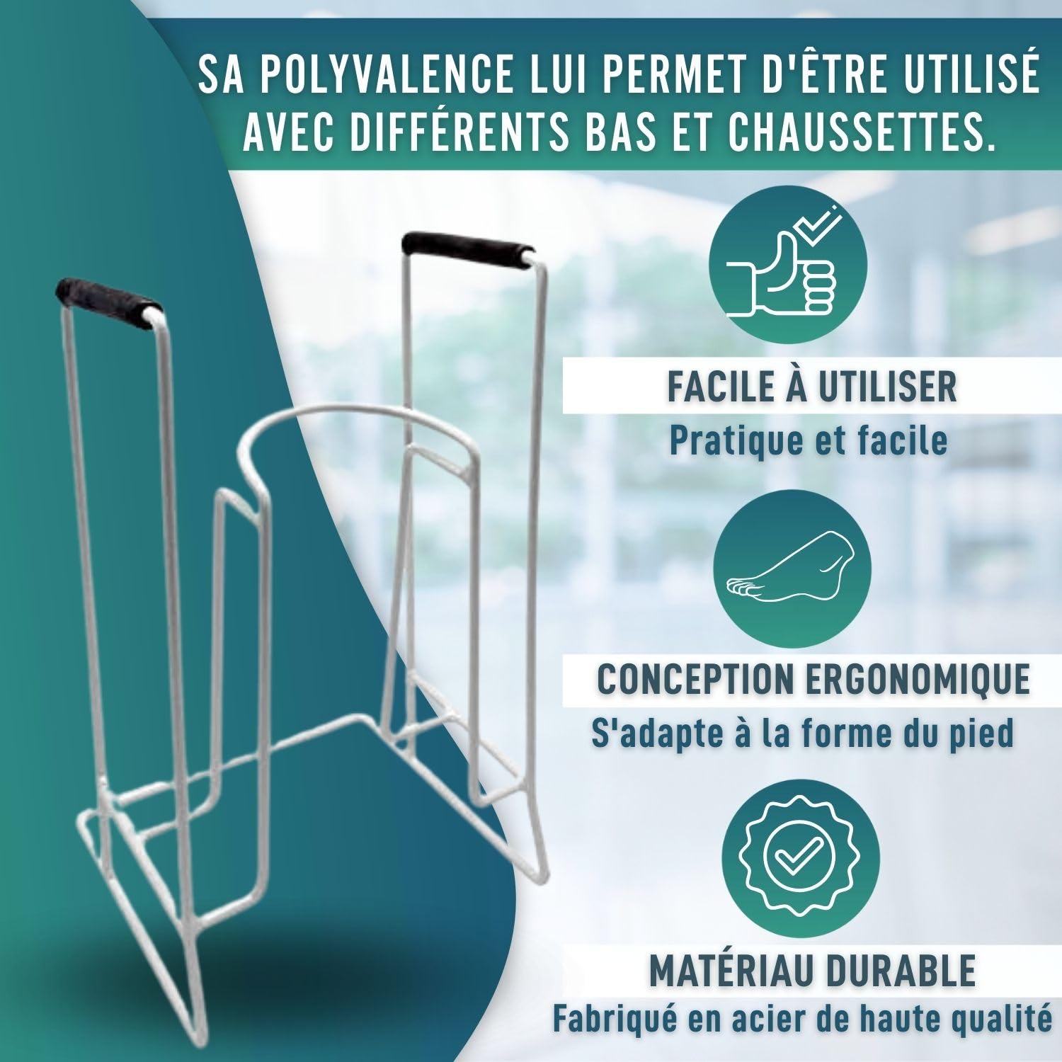 OrtoPrime Enfile bas de contention en acier – Enfile chaussette pratique pour seniors – Appareil pour enfiler les bas de contention facile à utiliser – Aide pour s’habiller autonome