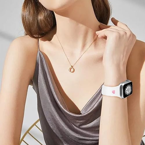 Miniatura 5 de MORWLAT Paquete de 2 correas de silicona compatibles con Apple Watch Series 8 SE de 1.654 in 1.732 in 1.772 in-rosa corazón para mujer, correa suave