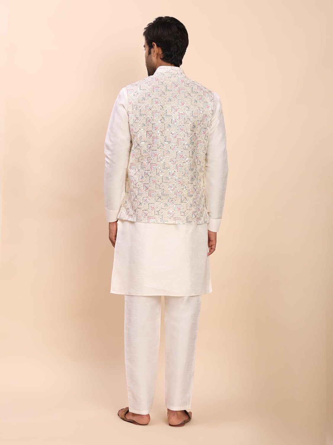 Pro-Ethic Style Developer Men's Cuffed Sleeves Silk Kurta and Trouser Set with Waistcoat (Nehru Jacket) (C-119)