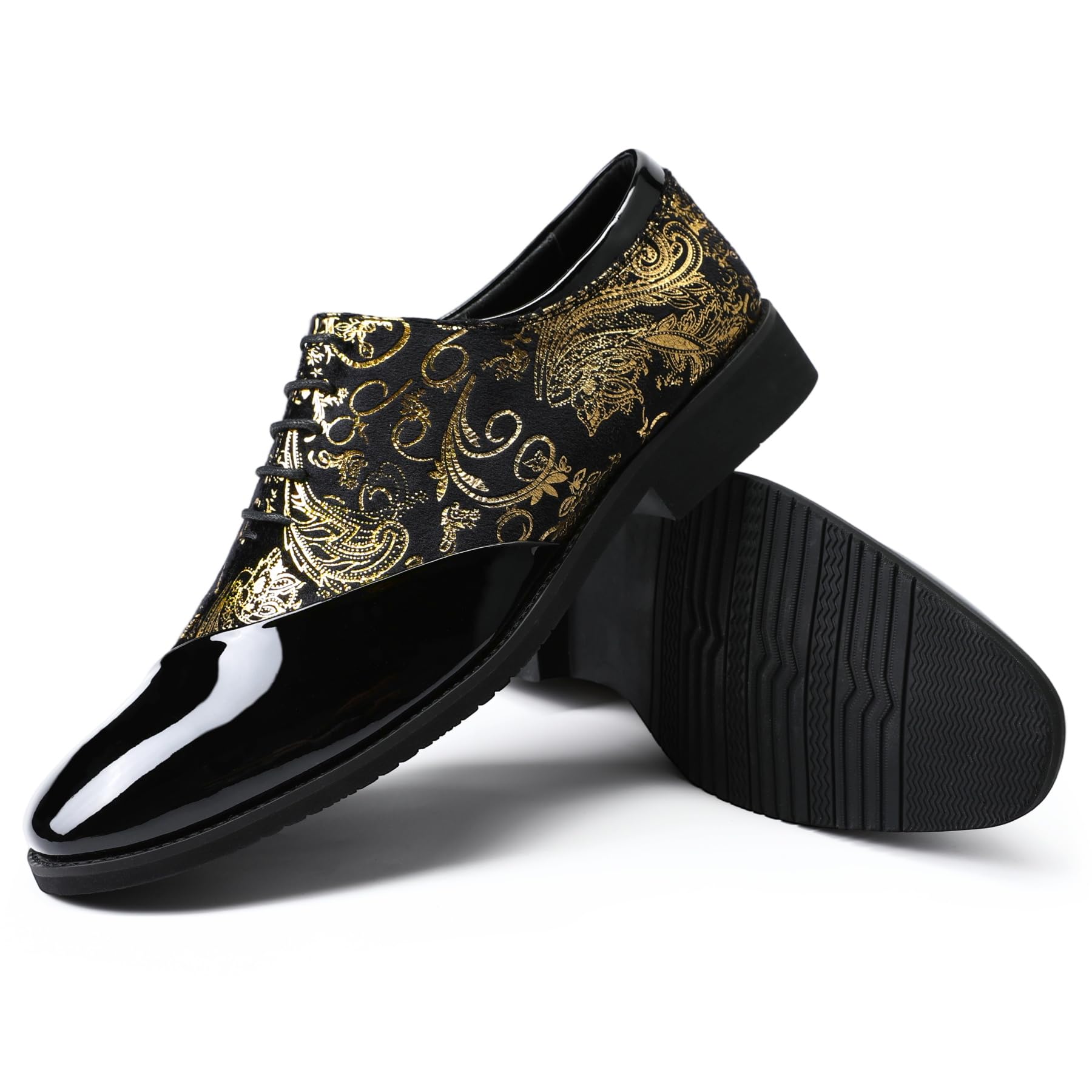 YFFUSHI Chaussures Homme Jacquard Vernis Élégantes pour Mariage Business | Brodée, Paisley, Brillante, Bouts Pointus, Simili-Cuir, Lacets, Oxford, Formelles, Gala, Costume