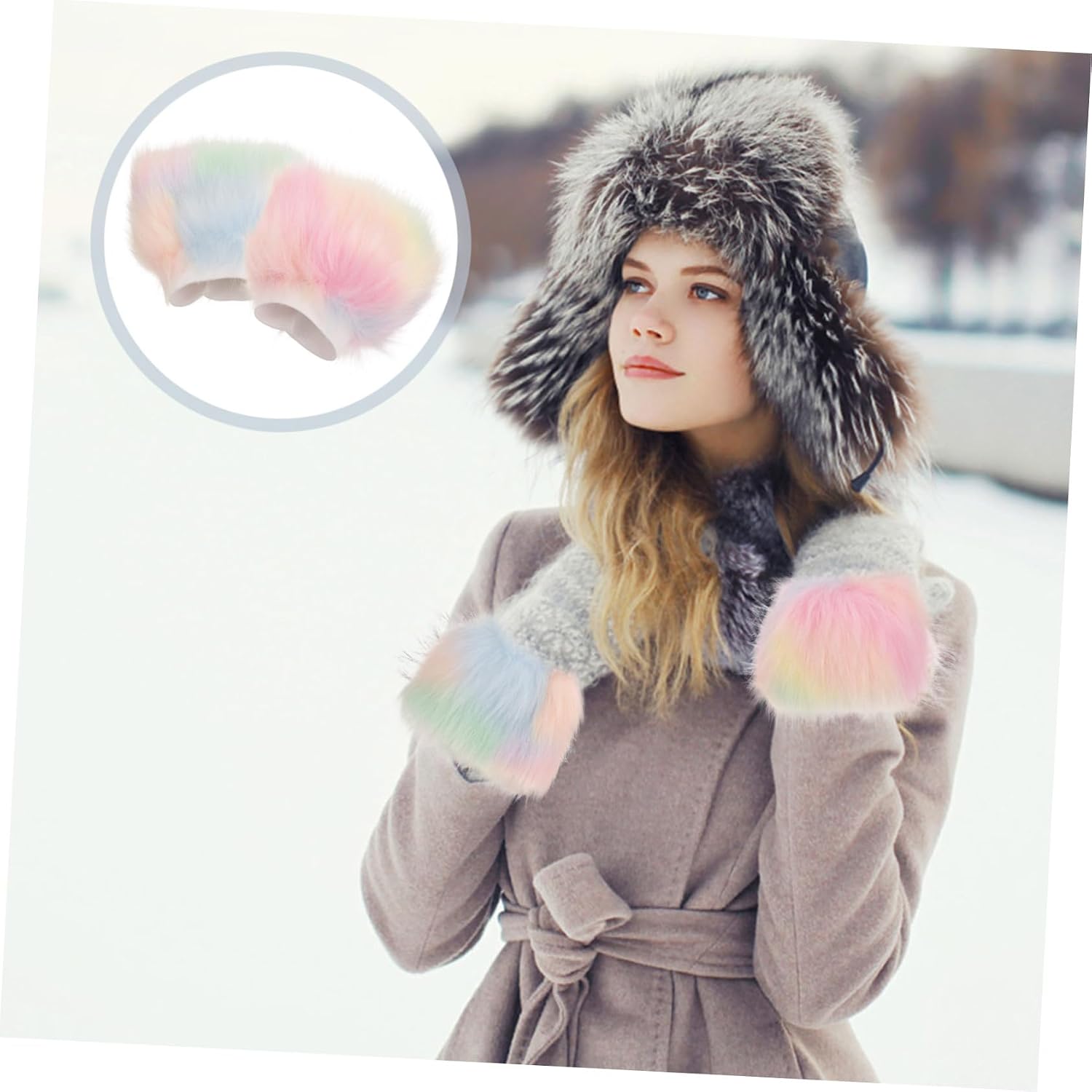 Ipetboom 1 Pair Arm Warmer Sleeves Cute Women Wrist Warmers Guest Blue Plush Faux Workout Fluffy Furry Fake For Couples Fashion Artificial Fur