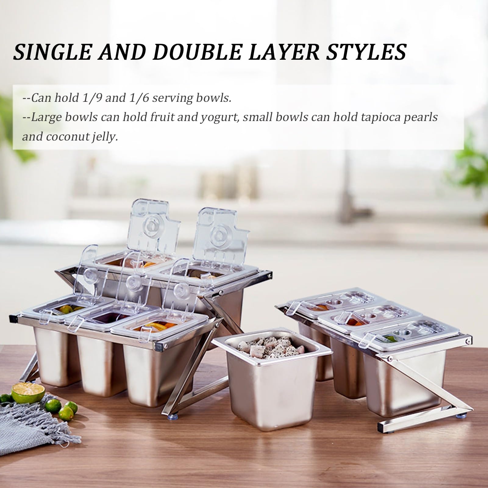 Questa Stazione per condimenti per Pizza con Coperchio Ribaltabile e Set di Palette, Supporto Organizer per spezie in Acciaio Inossidabile, Porta guarnizioni Inclinato da banco per Salse, ma
