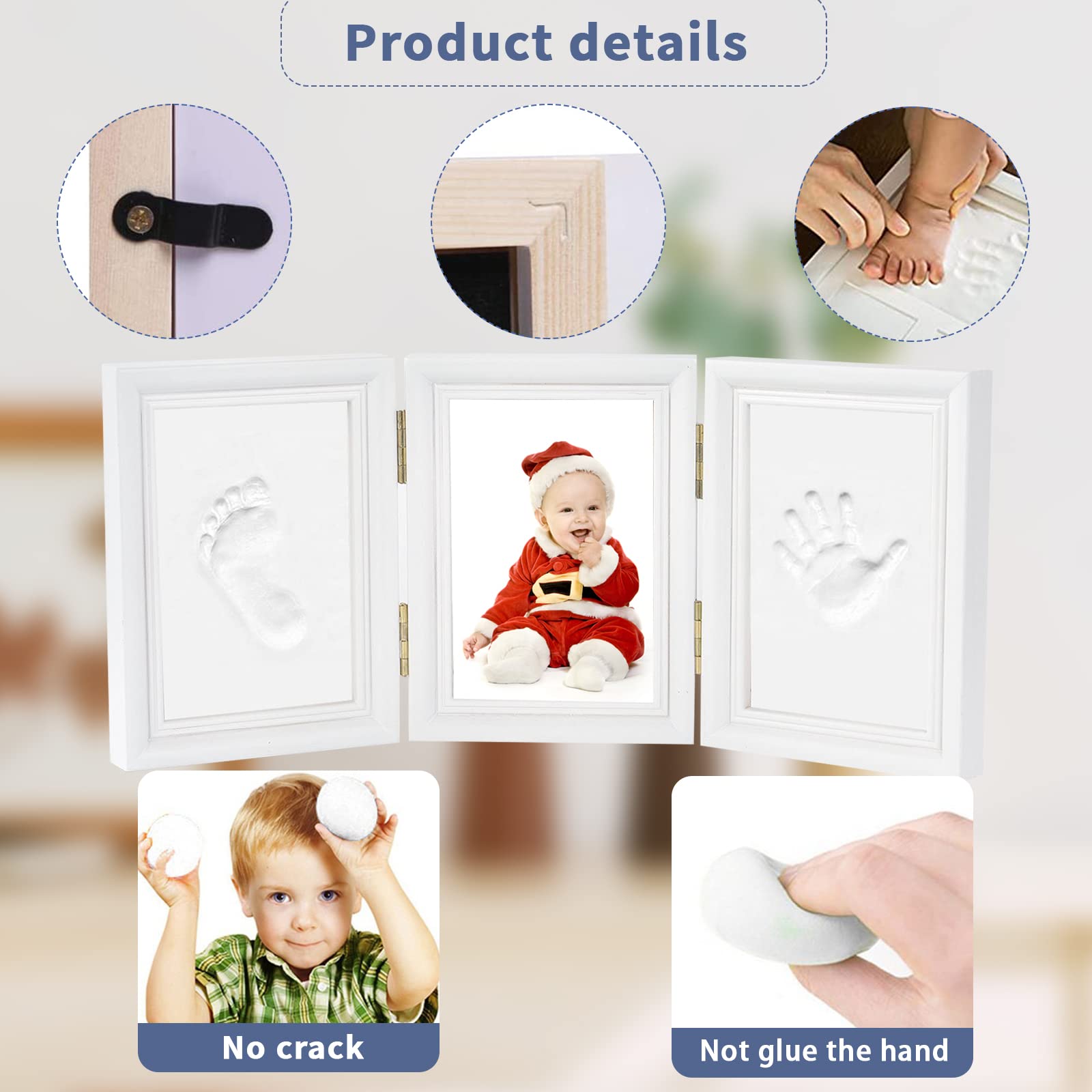 Cadre Empreintes Bébé, Cadre Photo pour bébé Set, Kit Empreinte Pieds et Mains Bebe Support pour 3 Photos, Set Cadeau pour Naissance, Baptême, Baby Party (A1-35x15.5cm)