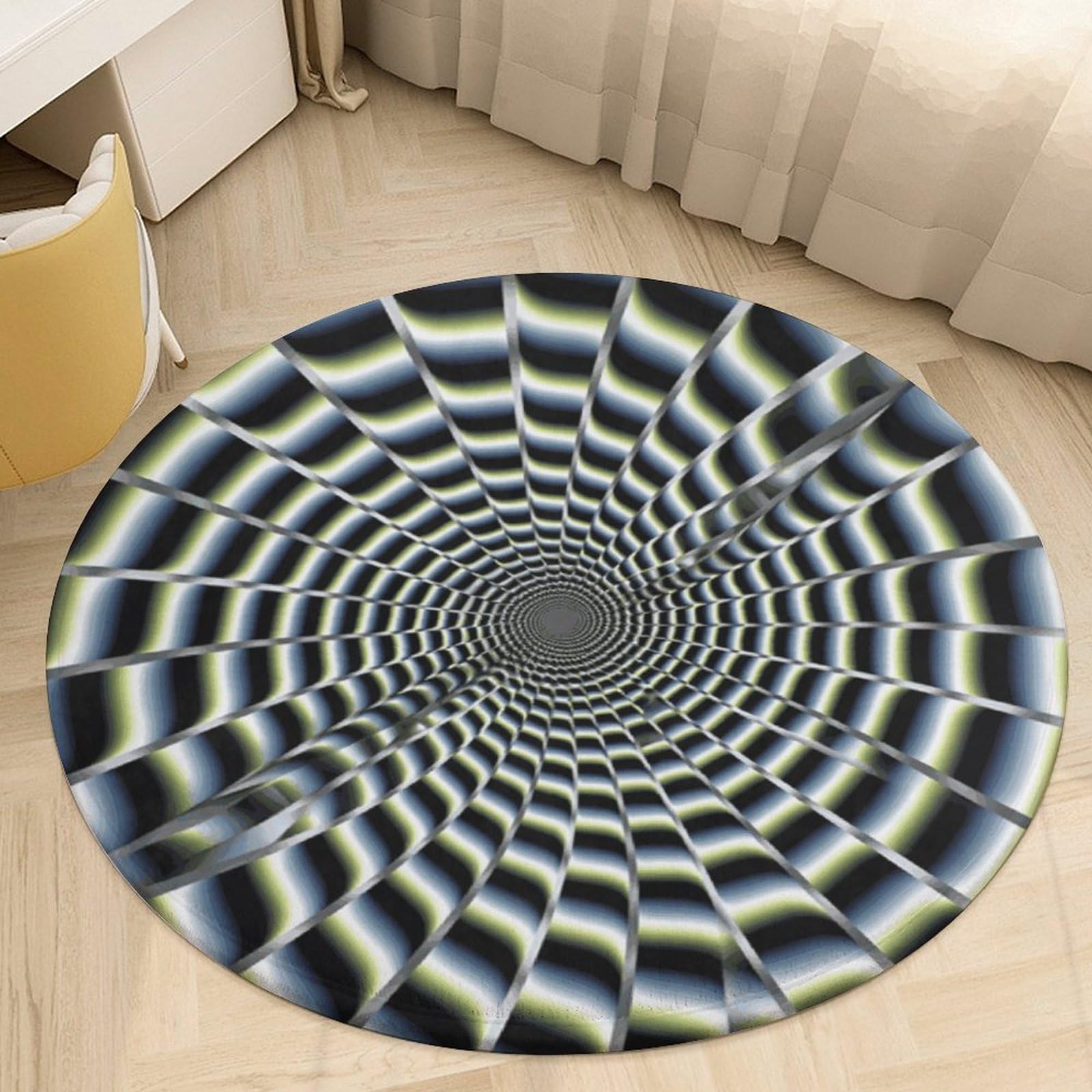 Tapis rond spirale illusion d'optique 90cm lavable et antidérapant pour salon