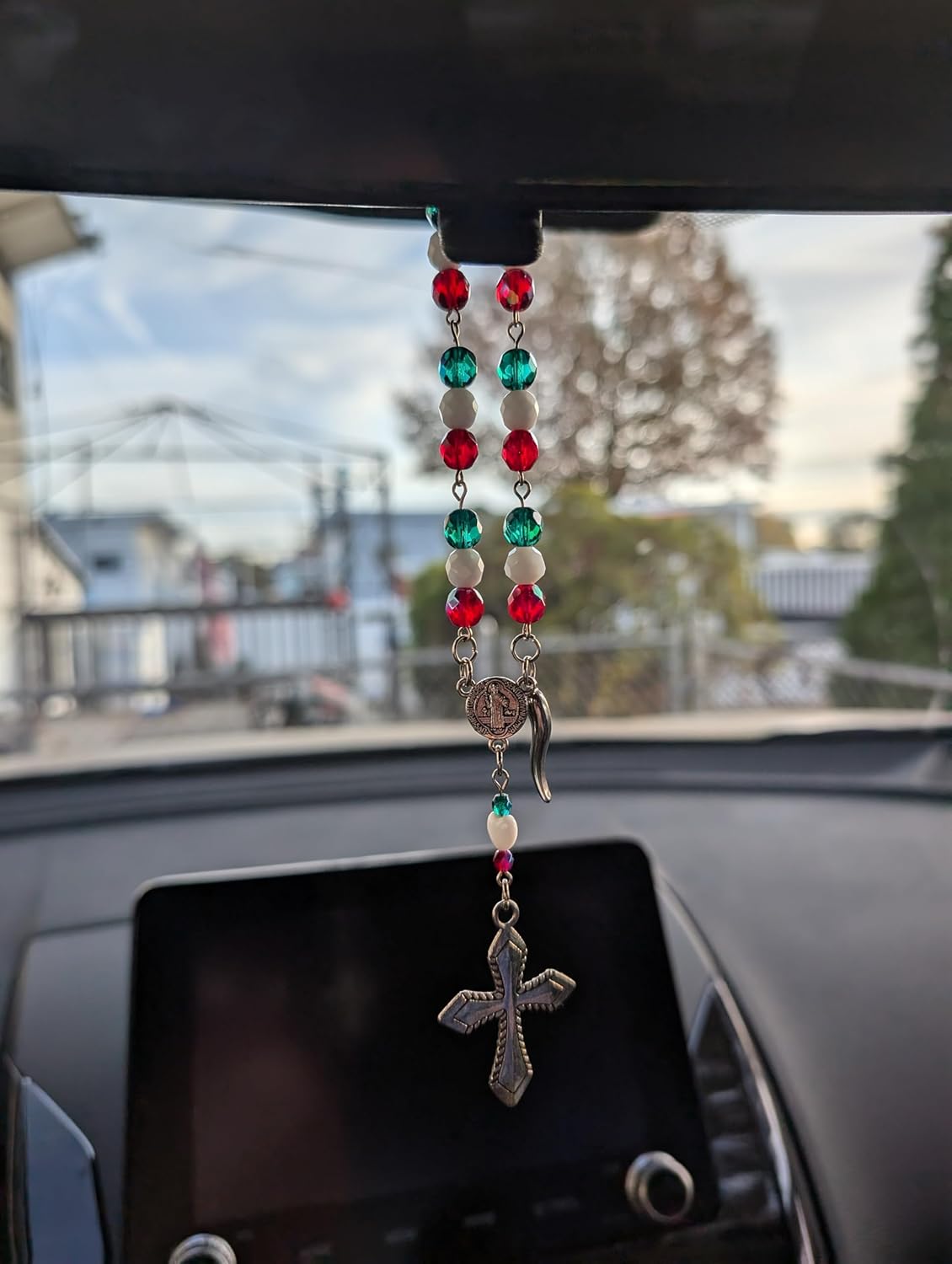 8mm Italian Car/Vehicle Rosary with Stainless Steel Italian Horn (Cornicello) Charm