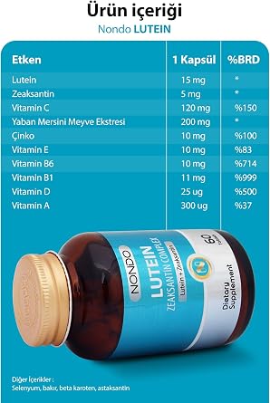 Nondo Lutein Zeaksantin Complex 60 Tablet (Astaksantin Selenyum Çinko Vitamin 6 Farklı Vitamin)