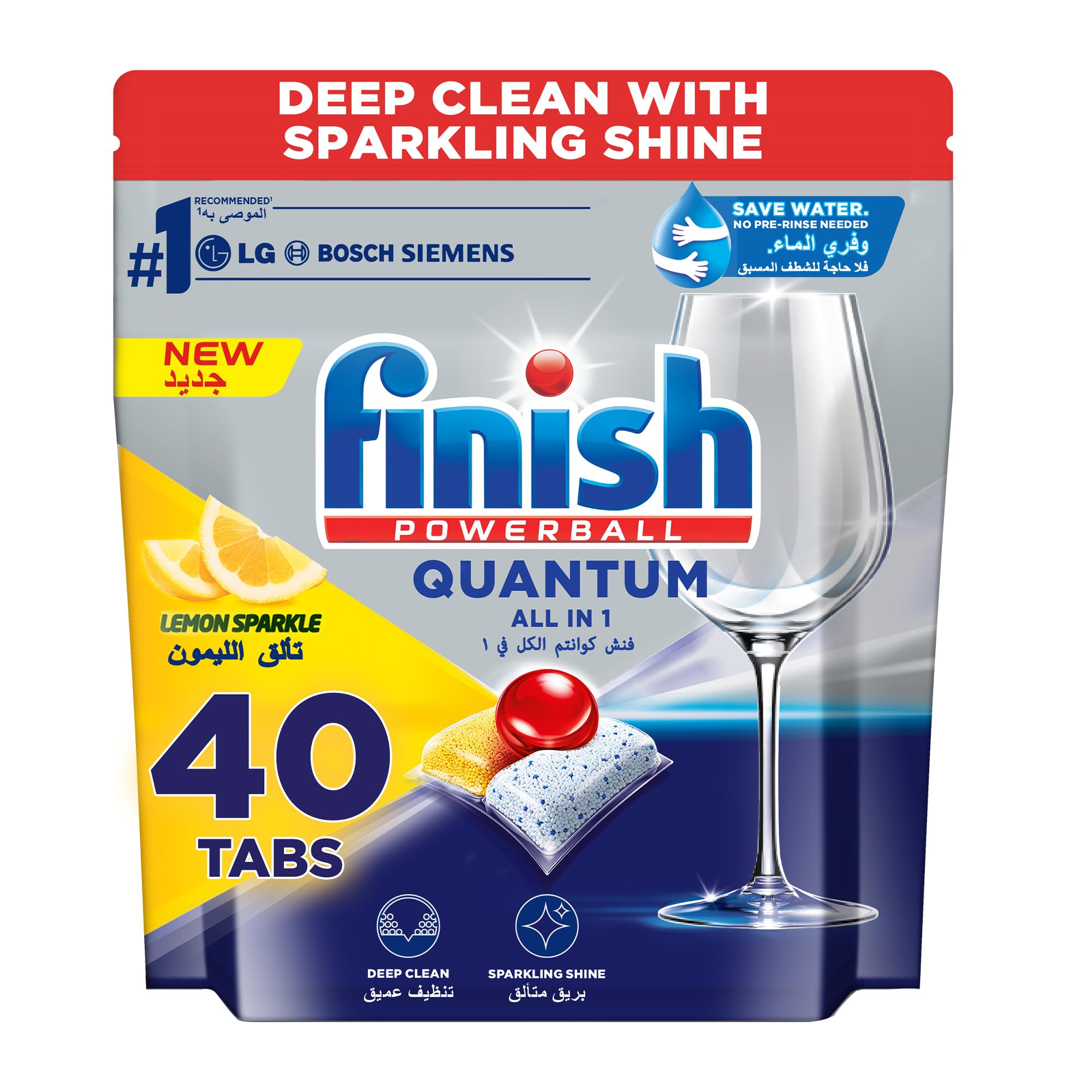 Powerball Quantum Dishwasher Detergent, Lemon Sparkle Scent, 40 Tabs