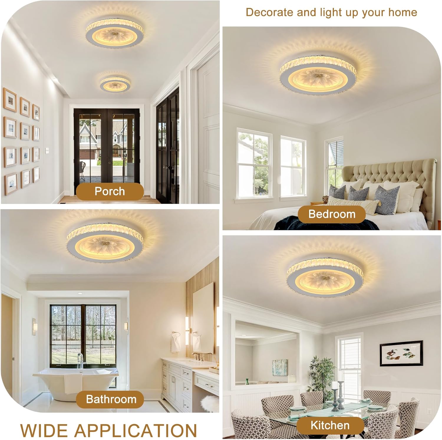 19" Smart Crystal LED Ceiling Light Compatible with Alexa, Dimmable Control Pendant Lighting for Bedroom, Kitchen, Dining Room, Hallway, Living Room