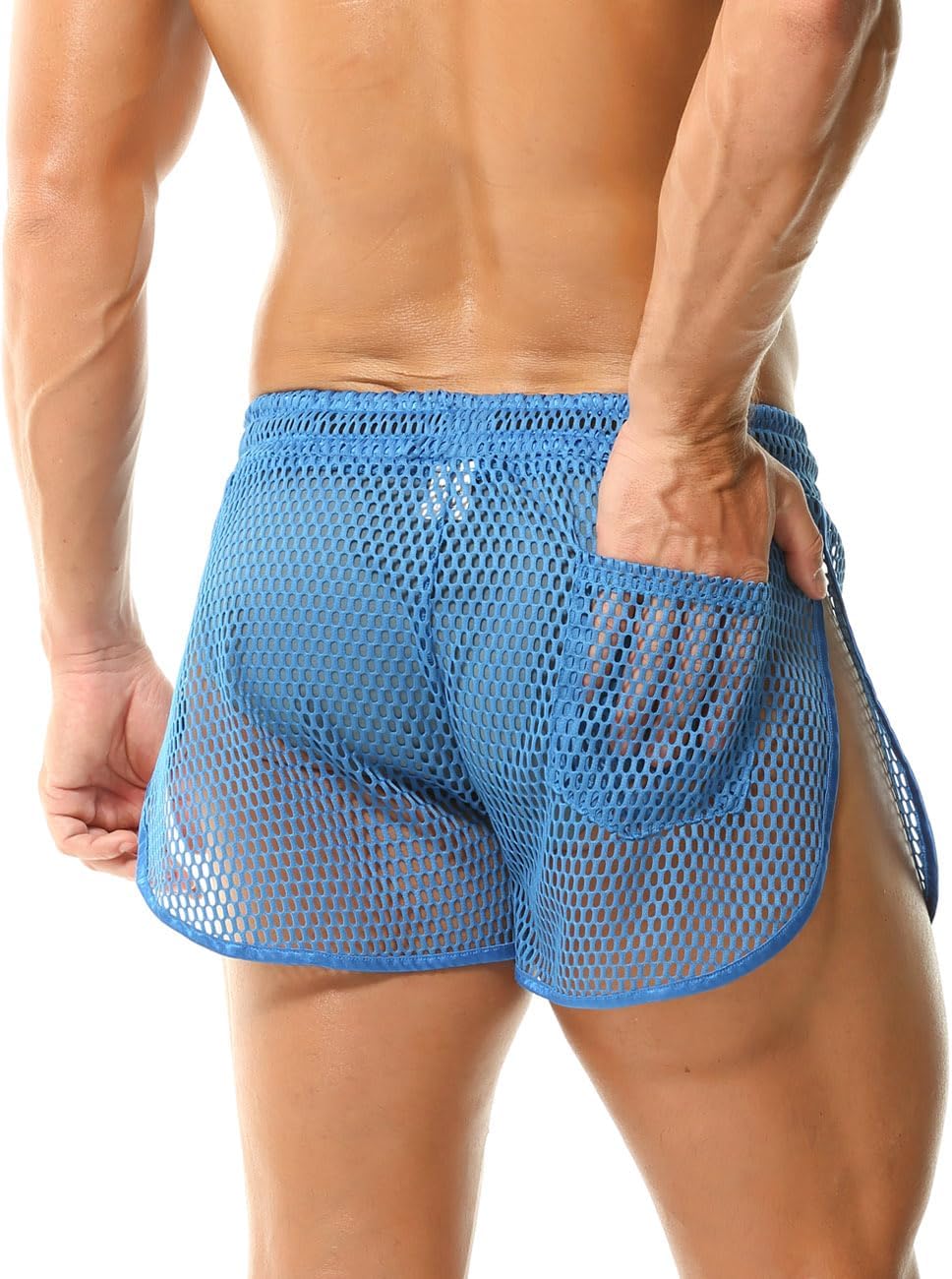 Rexcyril Men's Mesh Shorts Sexy See Through Underwear Sheer Fishnet Split Side Boxer Briefs - Image 5