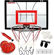 Wall Hanging Basketball Indoor Over the Door Home Kids Basketball Practice Shooting Mini Basketball Toy with 3 Balls Inflator Set Choose Size