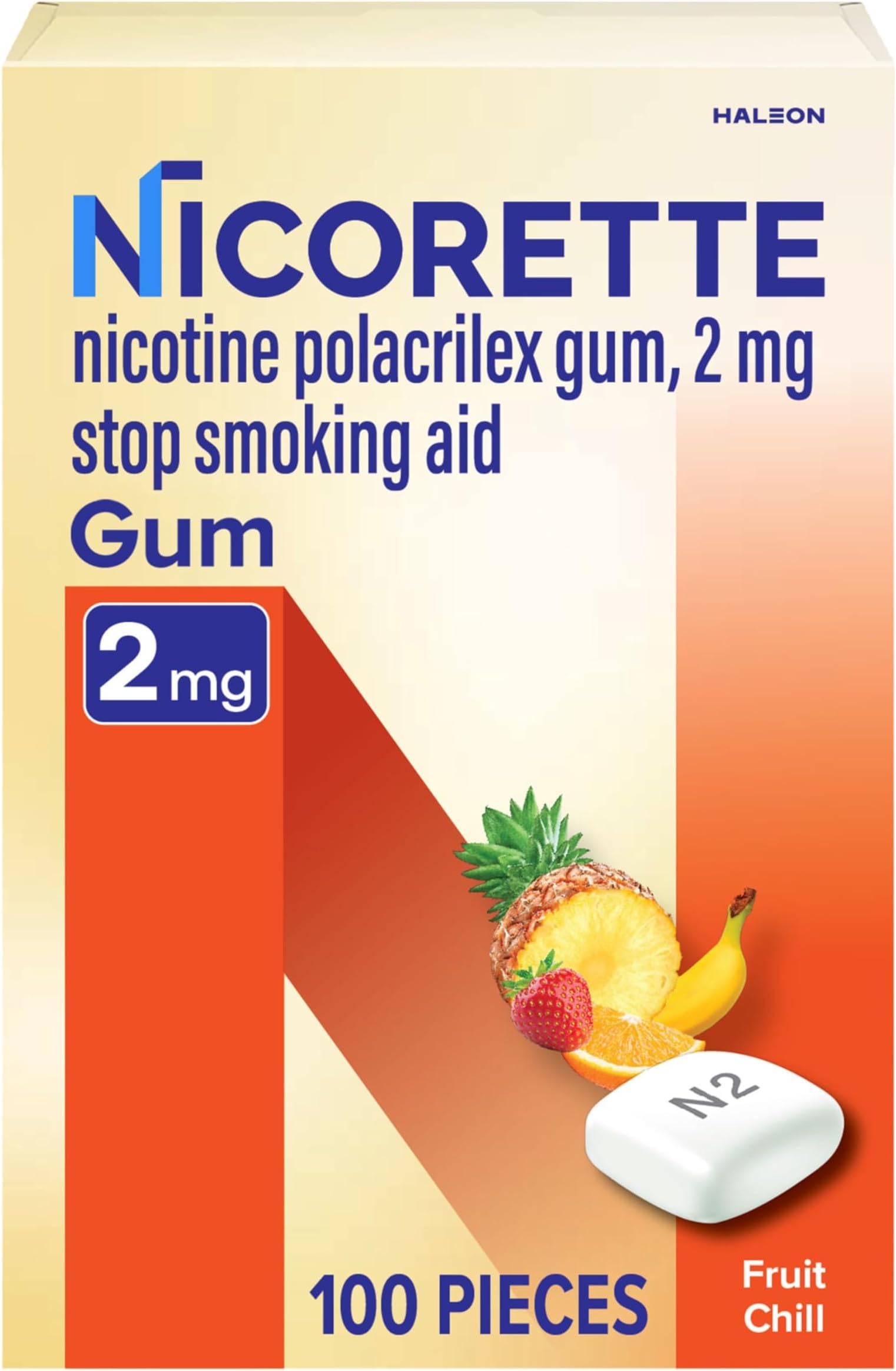 Nicorette 2 mg Nicotine Gum to Quit Smoking - Fruit Chill Flavored Stop Smoking Aid 100 Count (Pack of 12)