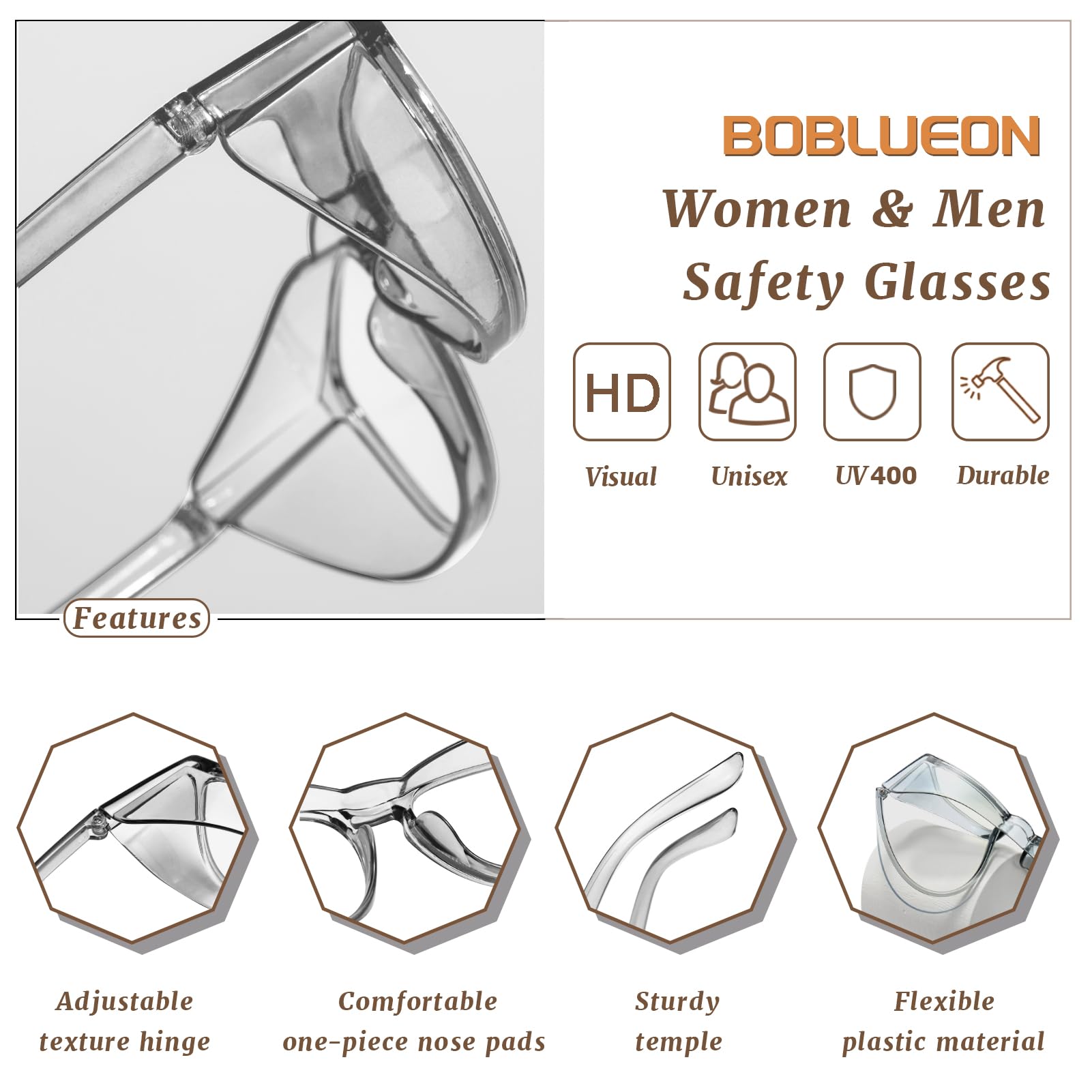 Lot de 2 lunettes de sécurité anti-buée pour homme et femme, Anti-pollen, Objectif haute définition, Protection UV400, Transparent