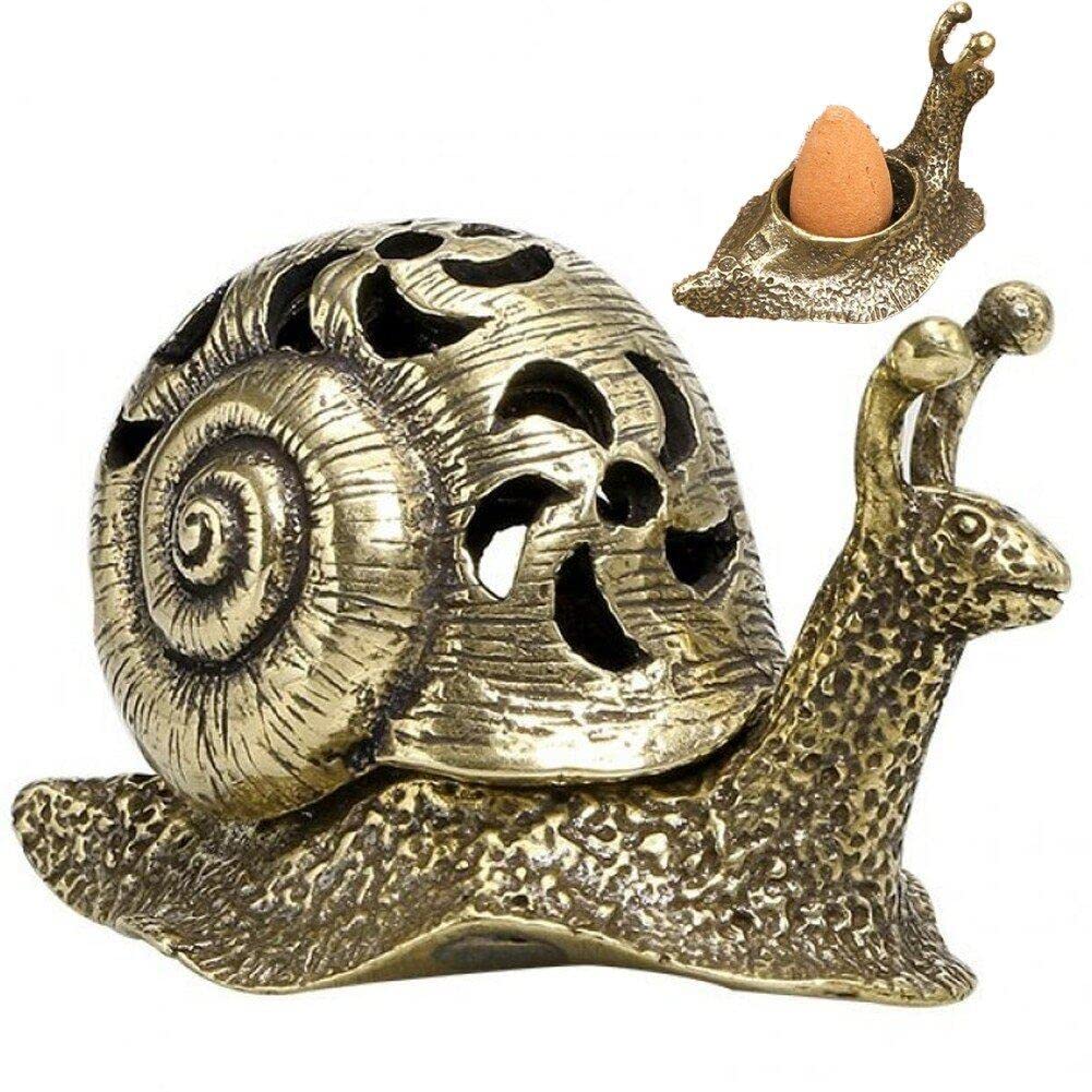 Hrippy Brass Snail Statue Incense Burner Ornaments Retro Handmade Snail Decoration Portable Diy Crafts for Home Desk Accessory