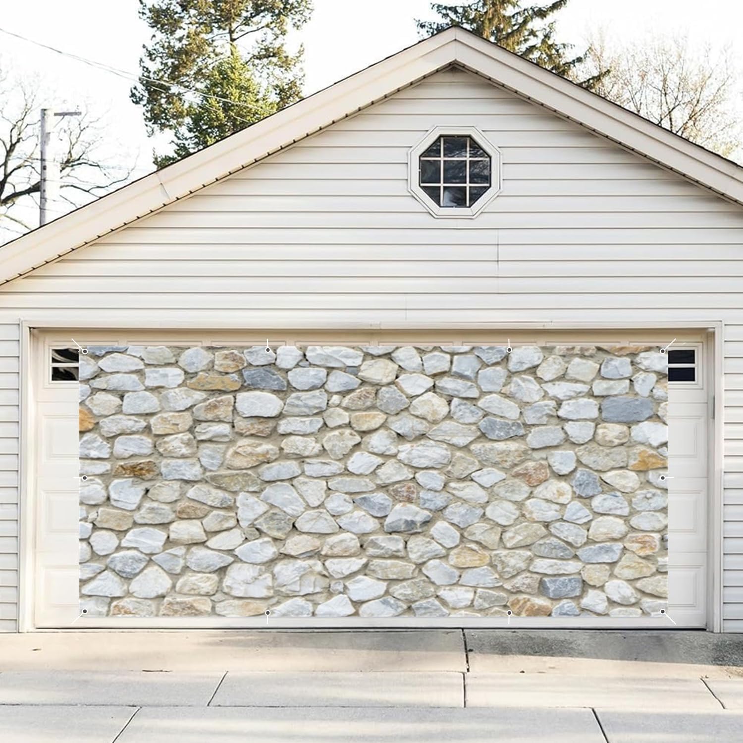 Large Stone Brick Garage Door Banner Decorations Backdrop 7x16ft Stone Wall Retro Brick Wall Cobbled Brickwork Garage Door Banner Adult Family Art Portrait Birthday Garage Door Cover Decorations Cover